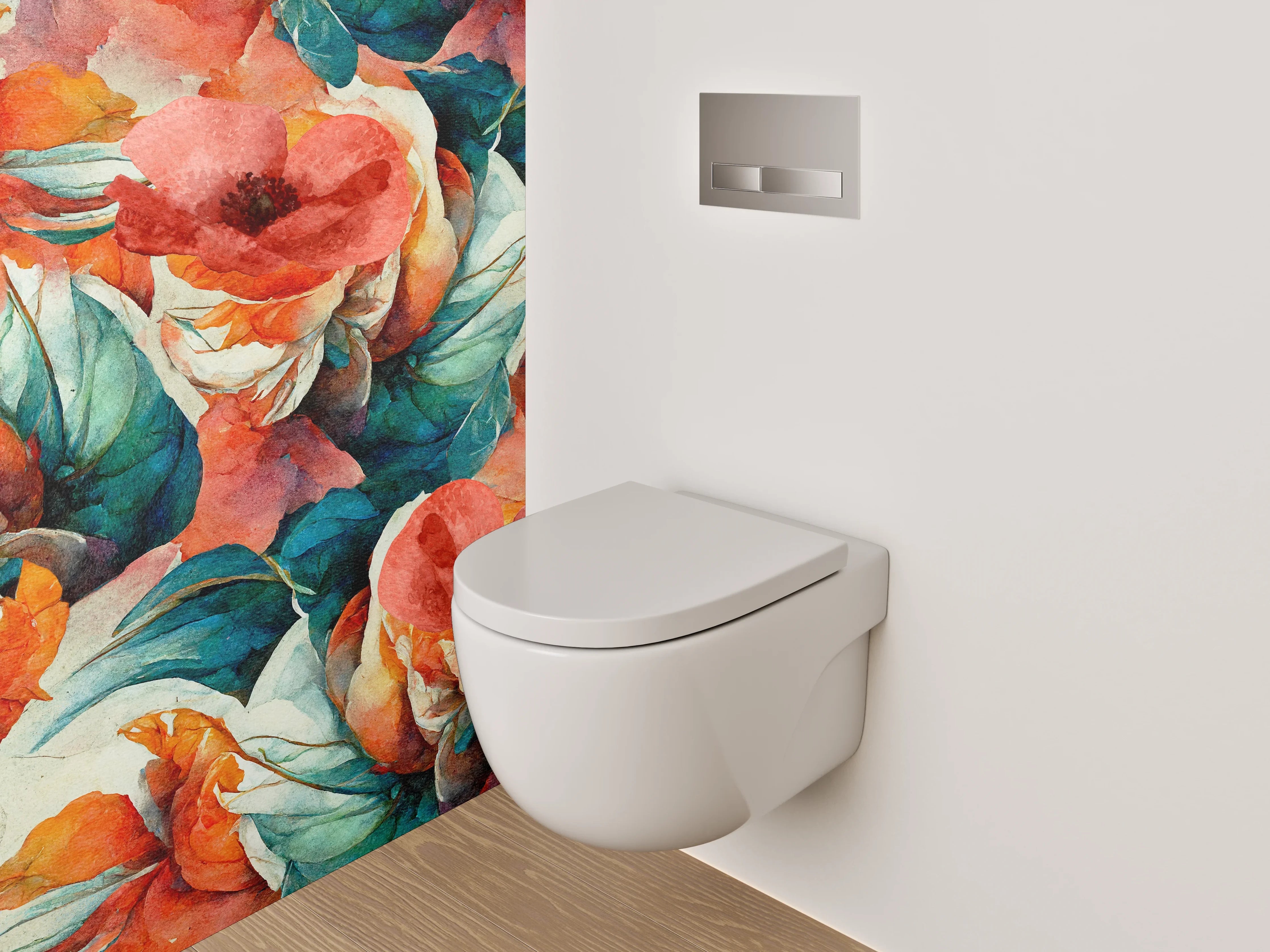 WC-Rückwand - Aquarell Blumenmuster Türkis Koralle