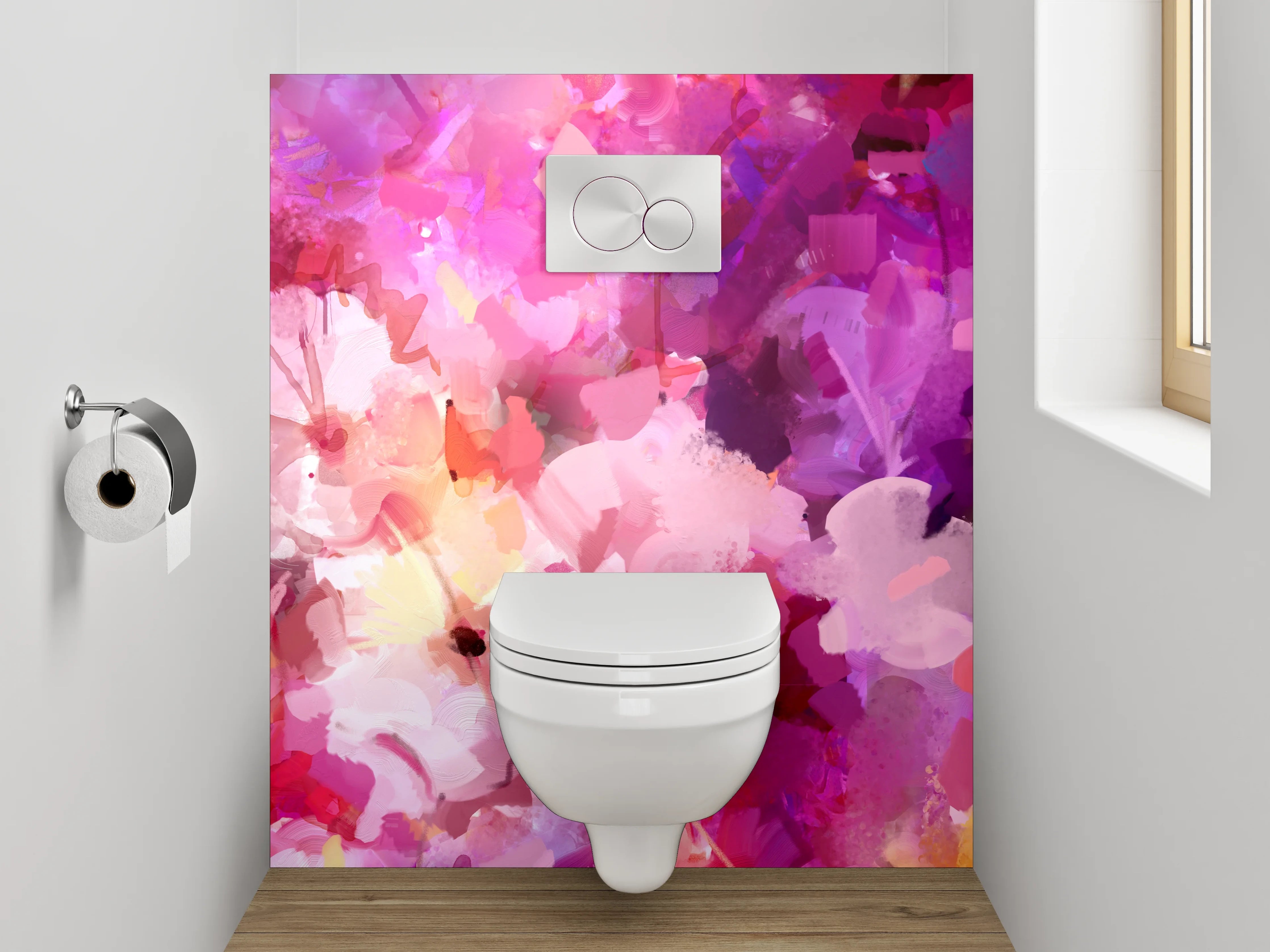 WC-Rückwand - Aquarell Blumenpracht in Pink Tönen