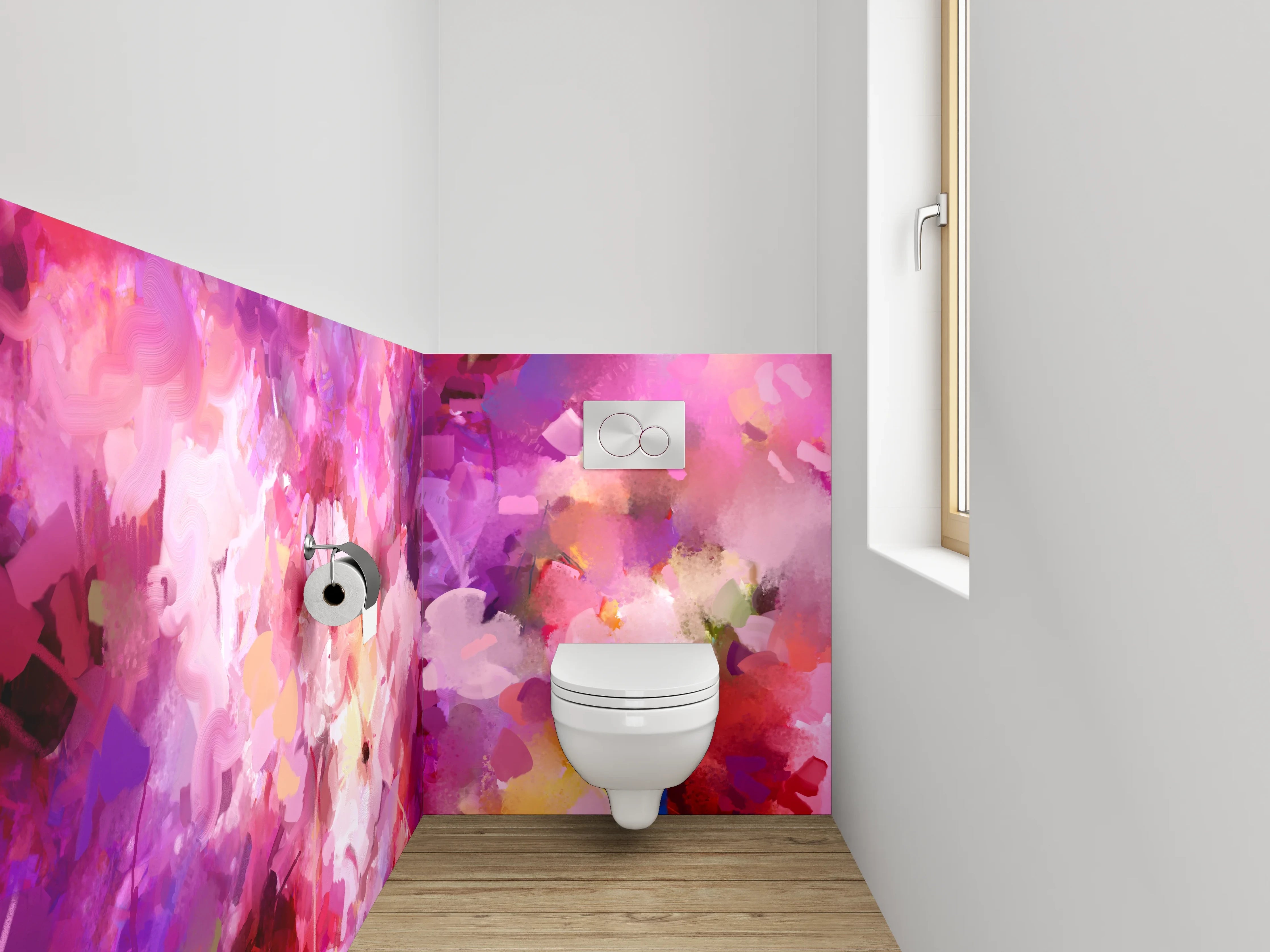 WC-Rückwand - Aquarell Blumenpracht in Pink Tönen