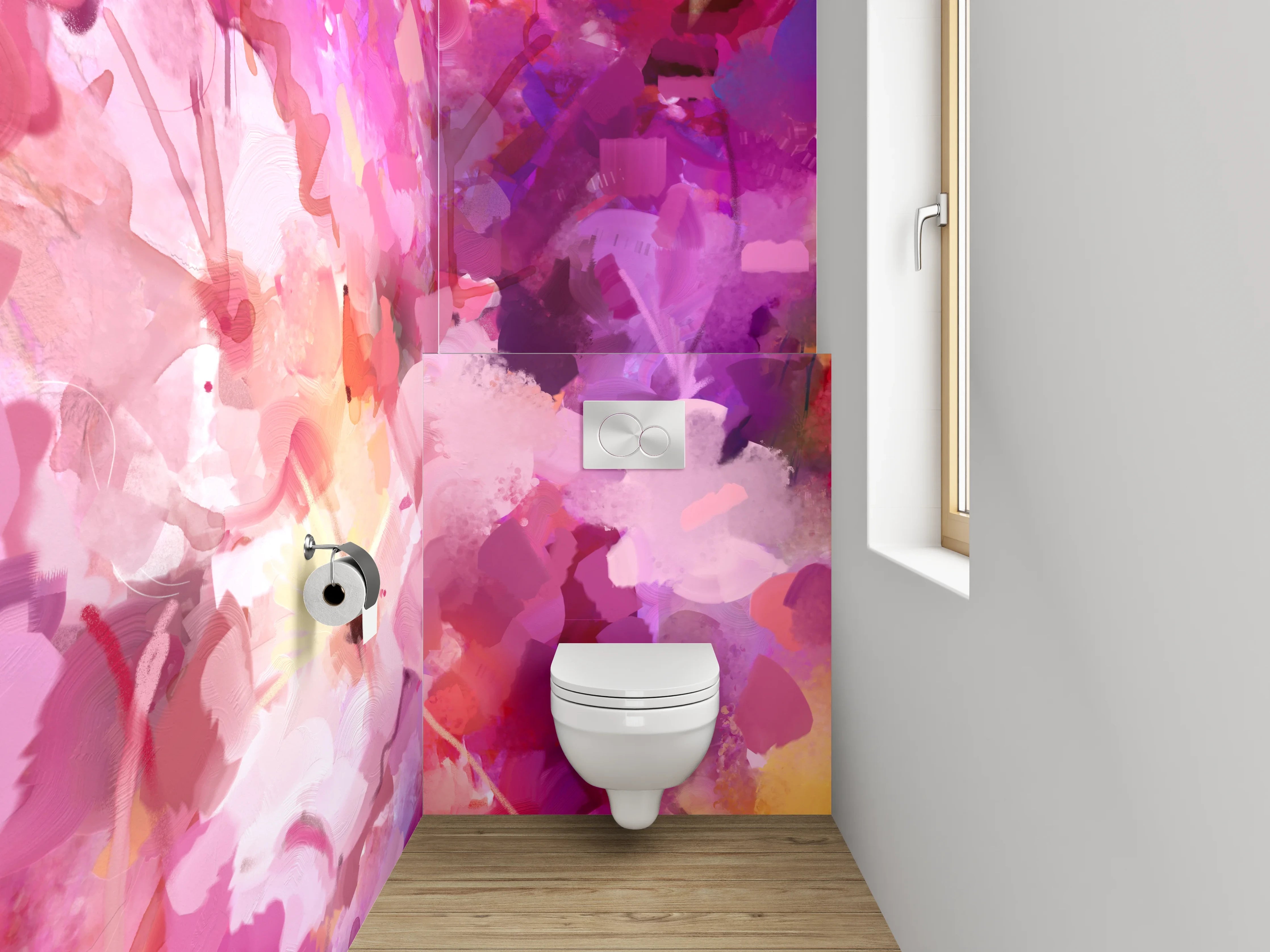 WC-Rückwand - Aquarell Blumenpracht in Pink Tönen