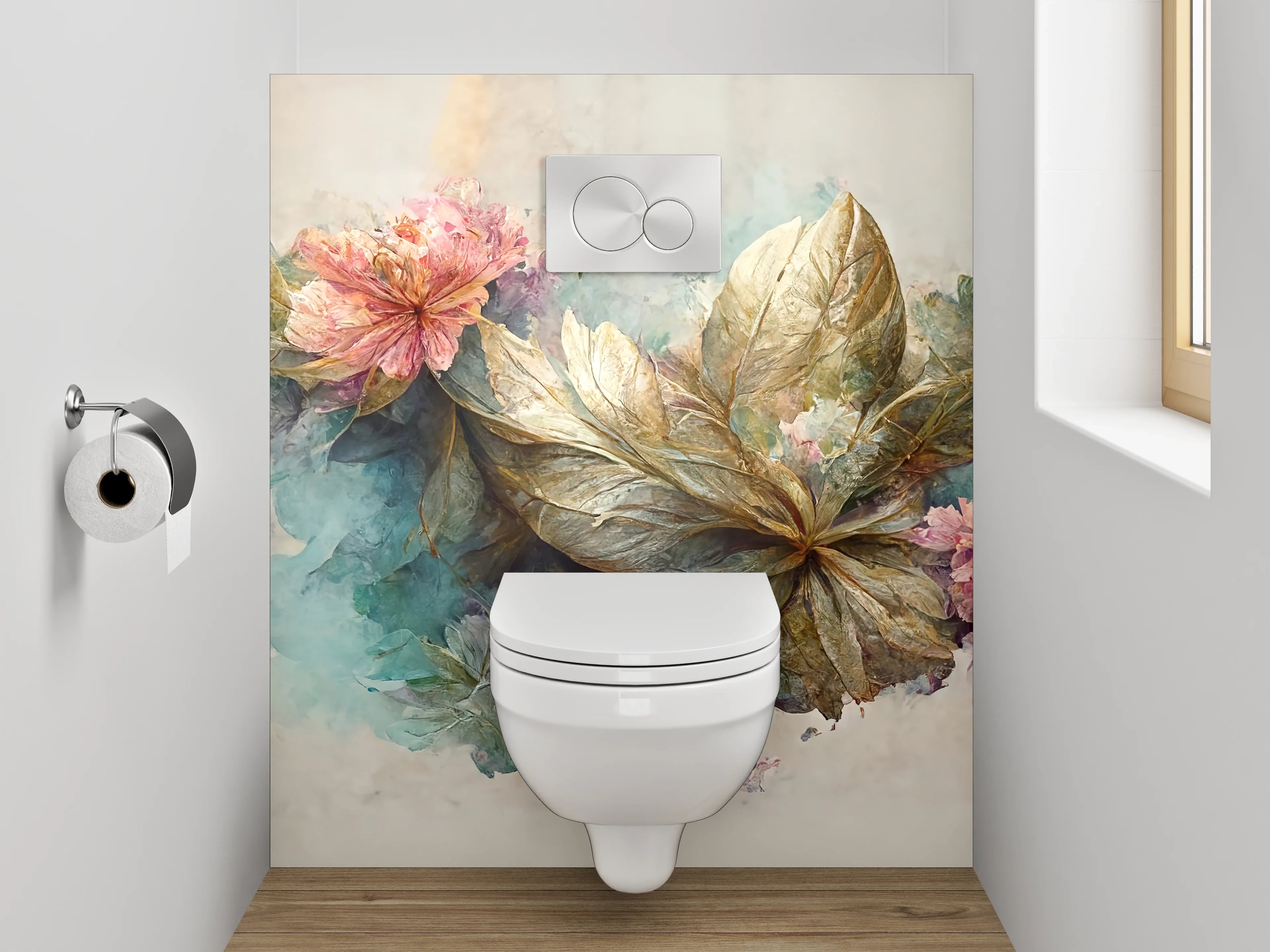 WC-Rückwand - Aquarell Blumenpracht in sanften Naturtönen