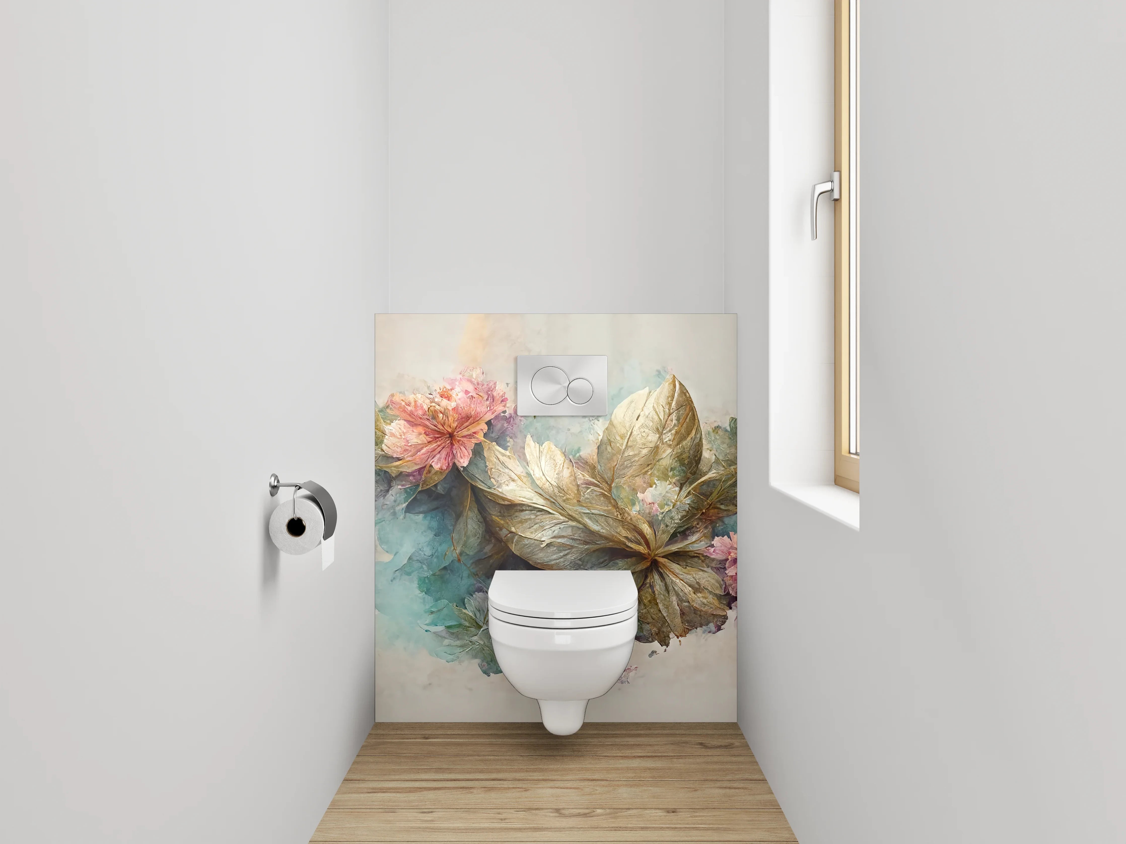 WC-Rückwand - Aquarell Blumenpracht in sanften Naturtönen
