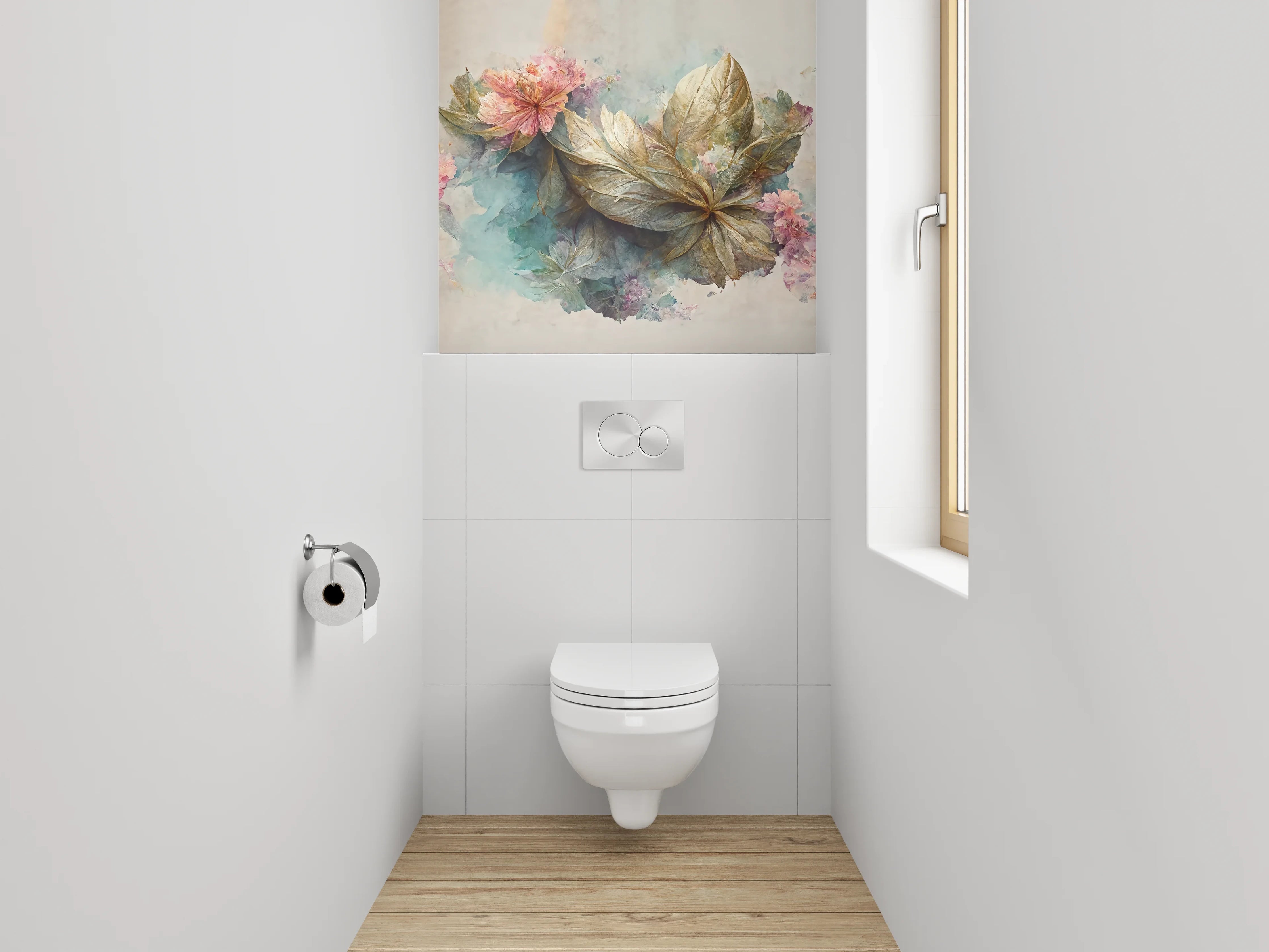 WC-Rückwand - Aquarell Blumenpracht in sanften Naturtönen