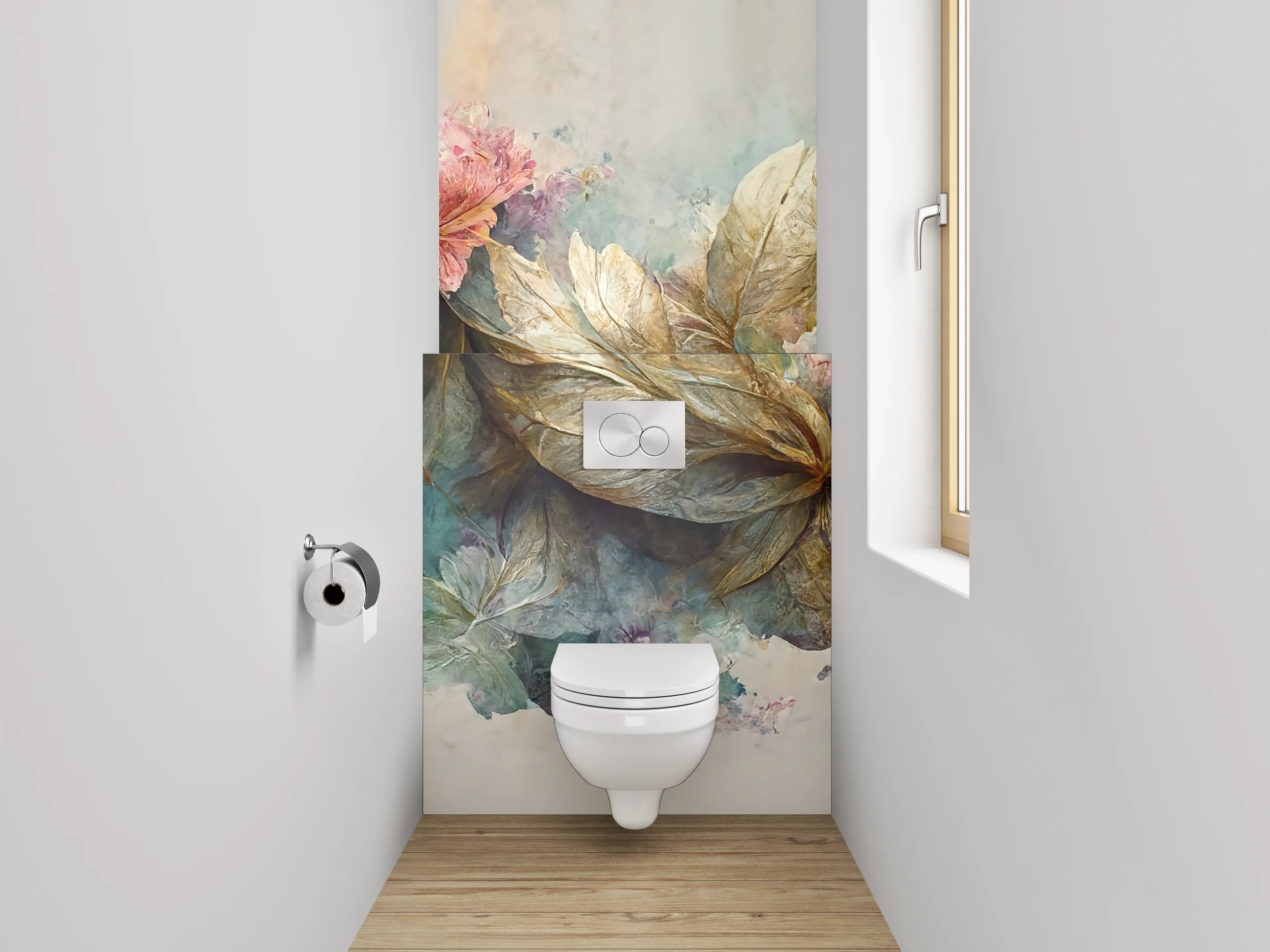 WC-Rückwand - Aquarell Blumenpracht in sanften Naturtönen