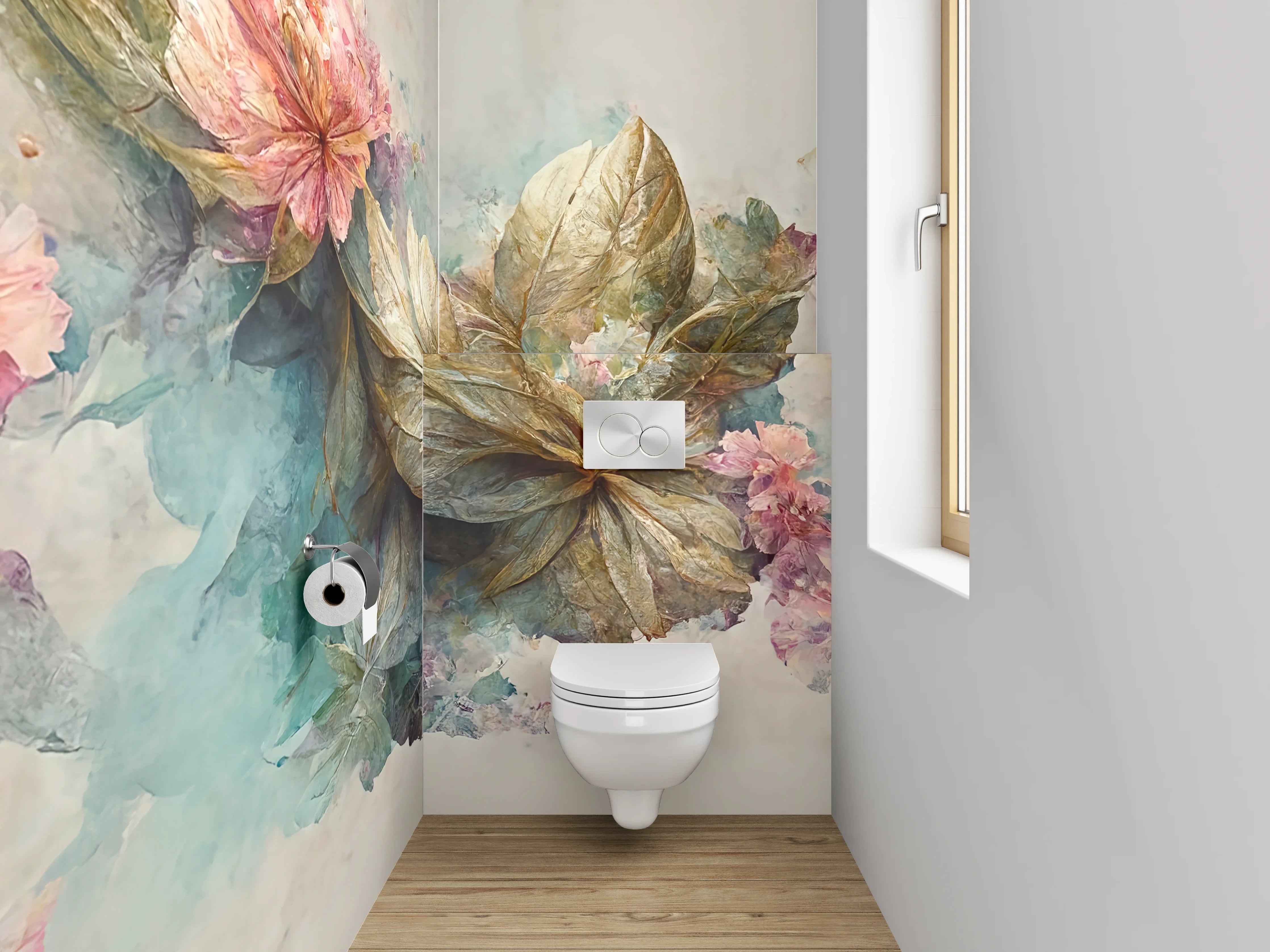WC-Rückwand - Aquarell Blumenpracht in sanften Naturtönen