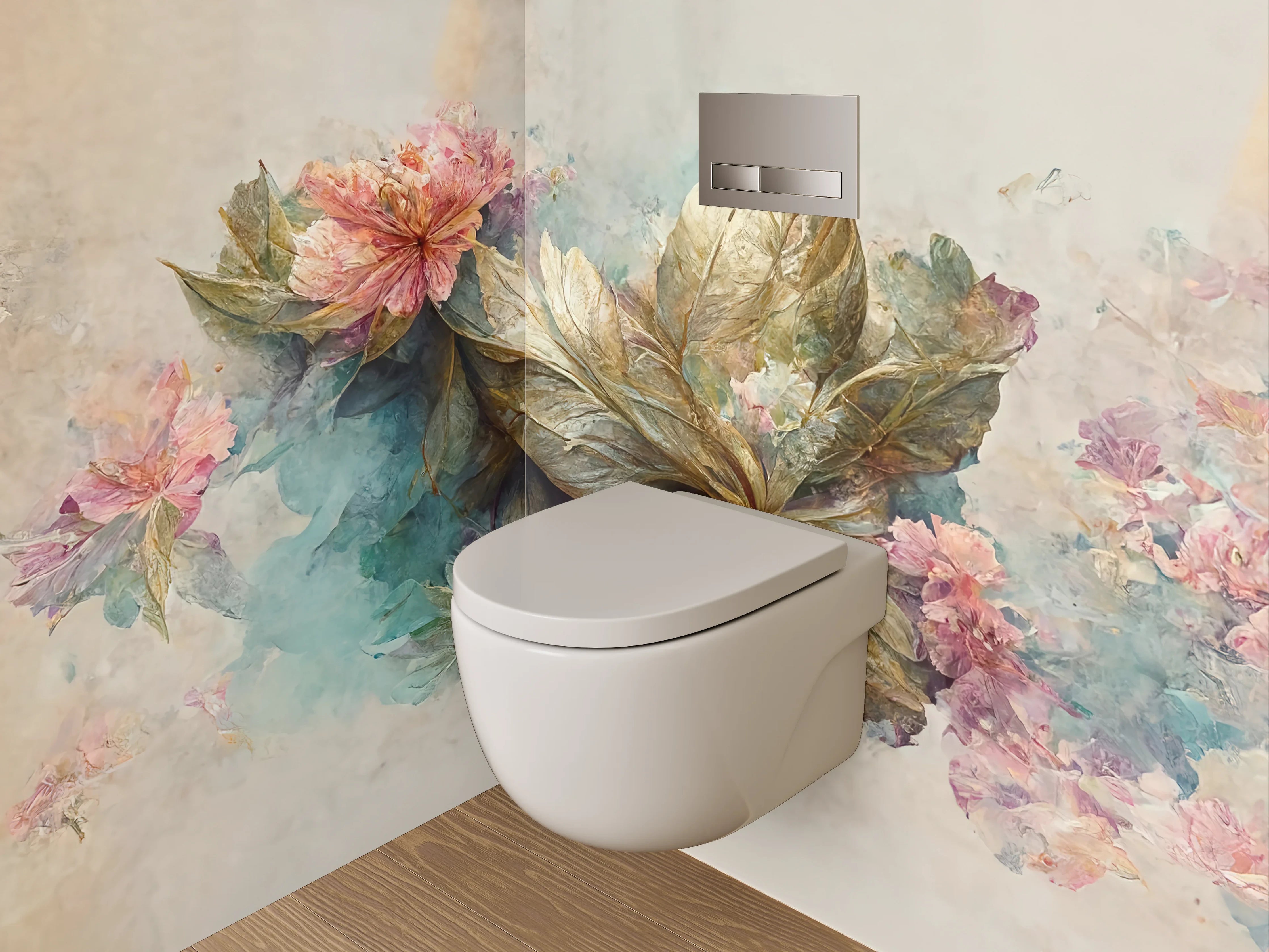 WC-Rückwand - Aquarell Blumenpracht in sanften Naturtönen