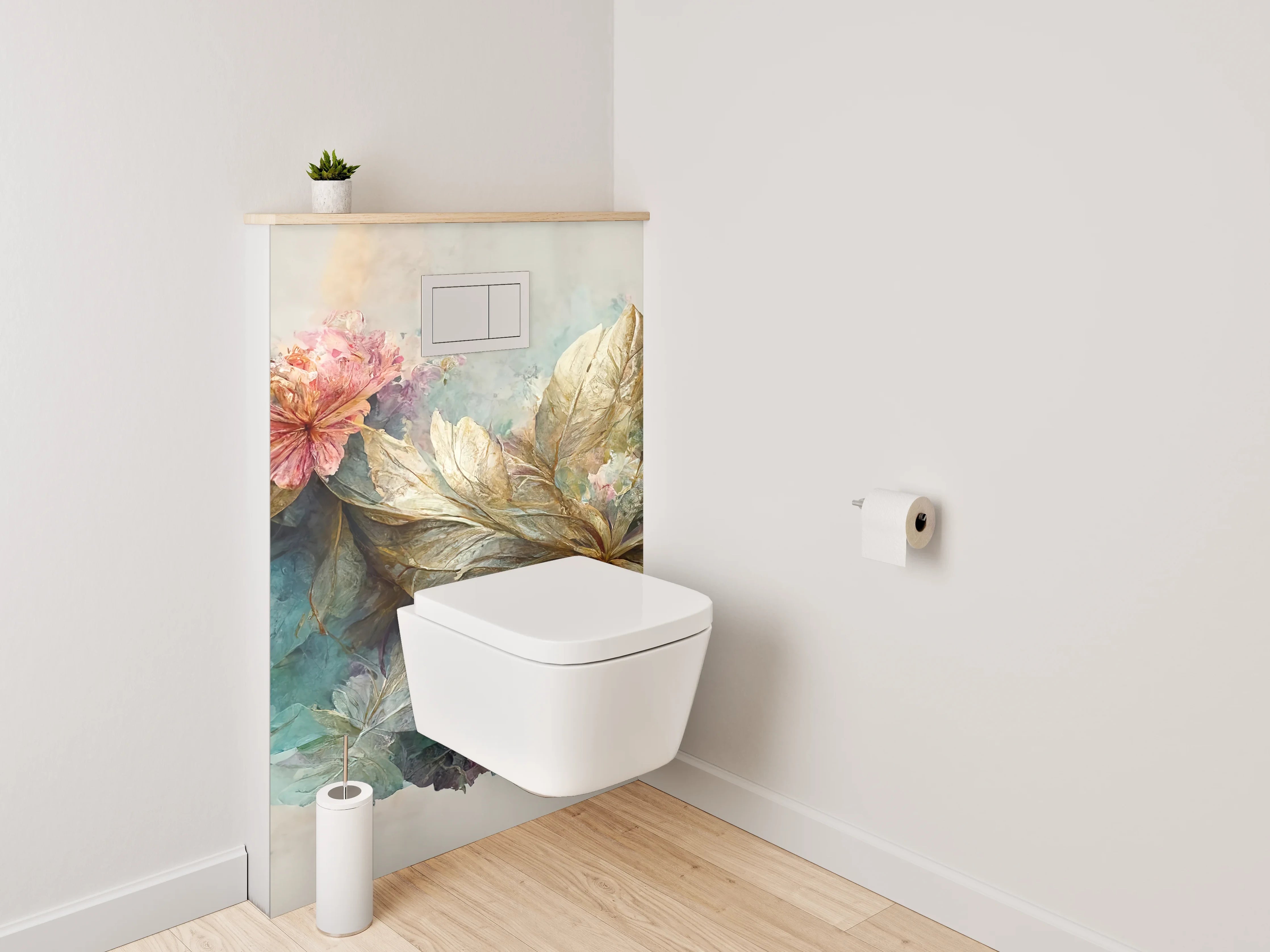 WC-Rückwand - Aquarell Blumenpracht in sanften Naturtönen