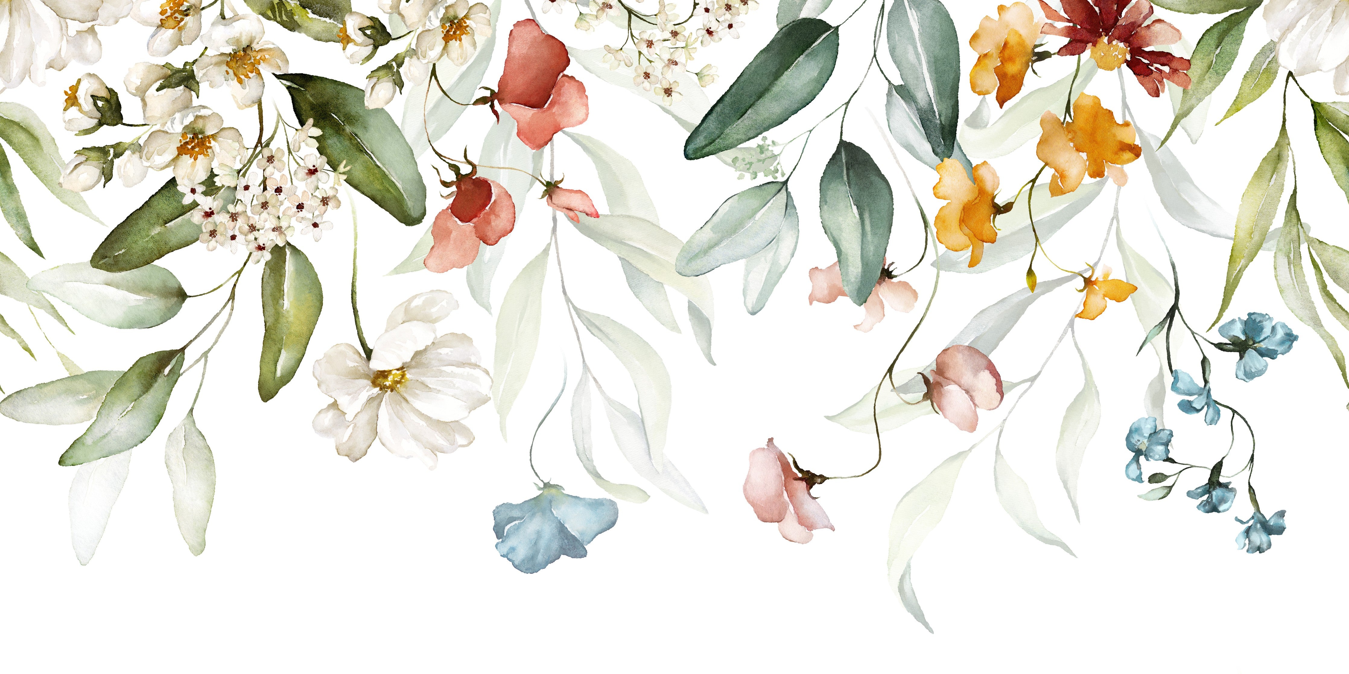 WC-Rückwand-Aquarell Blumenranke Soft Pastell
