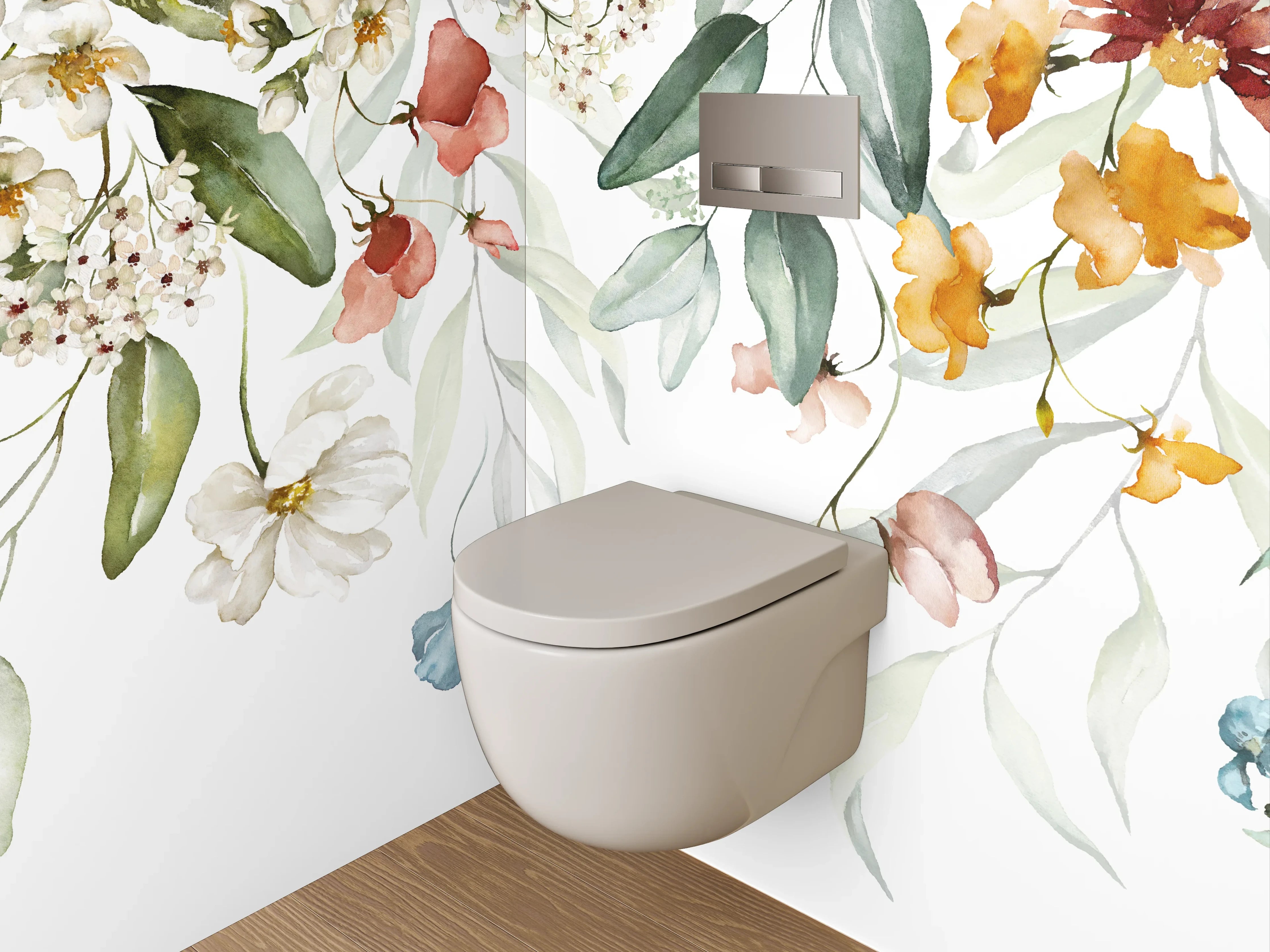 WC-Rückwand - Aquarell Blumenranke Soft Pastell