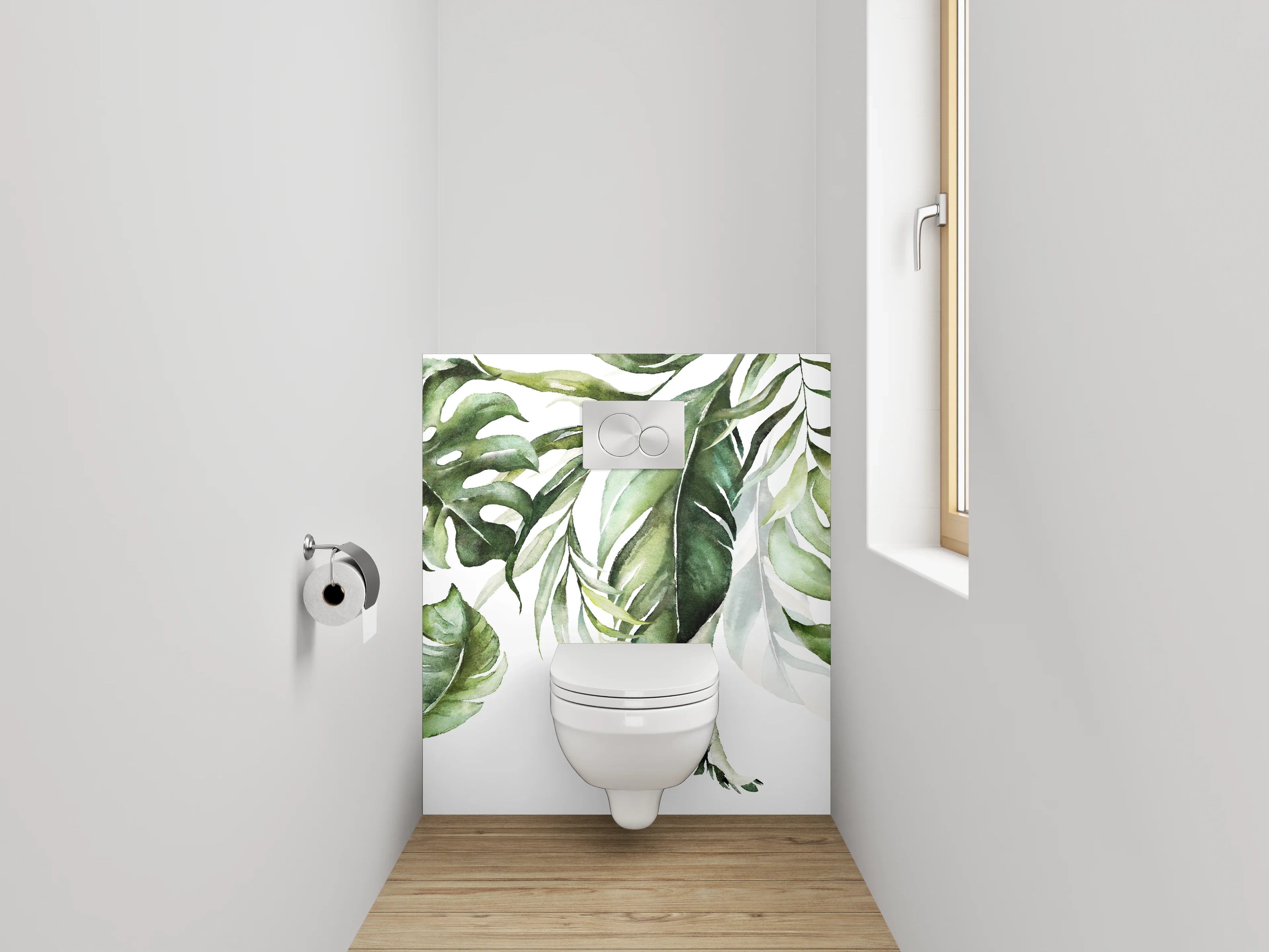 WC-Rückwand - Aquarell Dschungel Blätter Grün Weiß