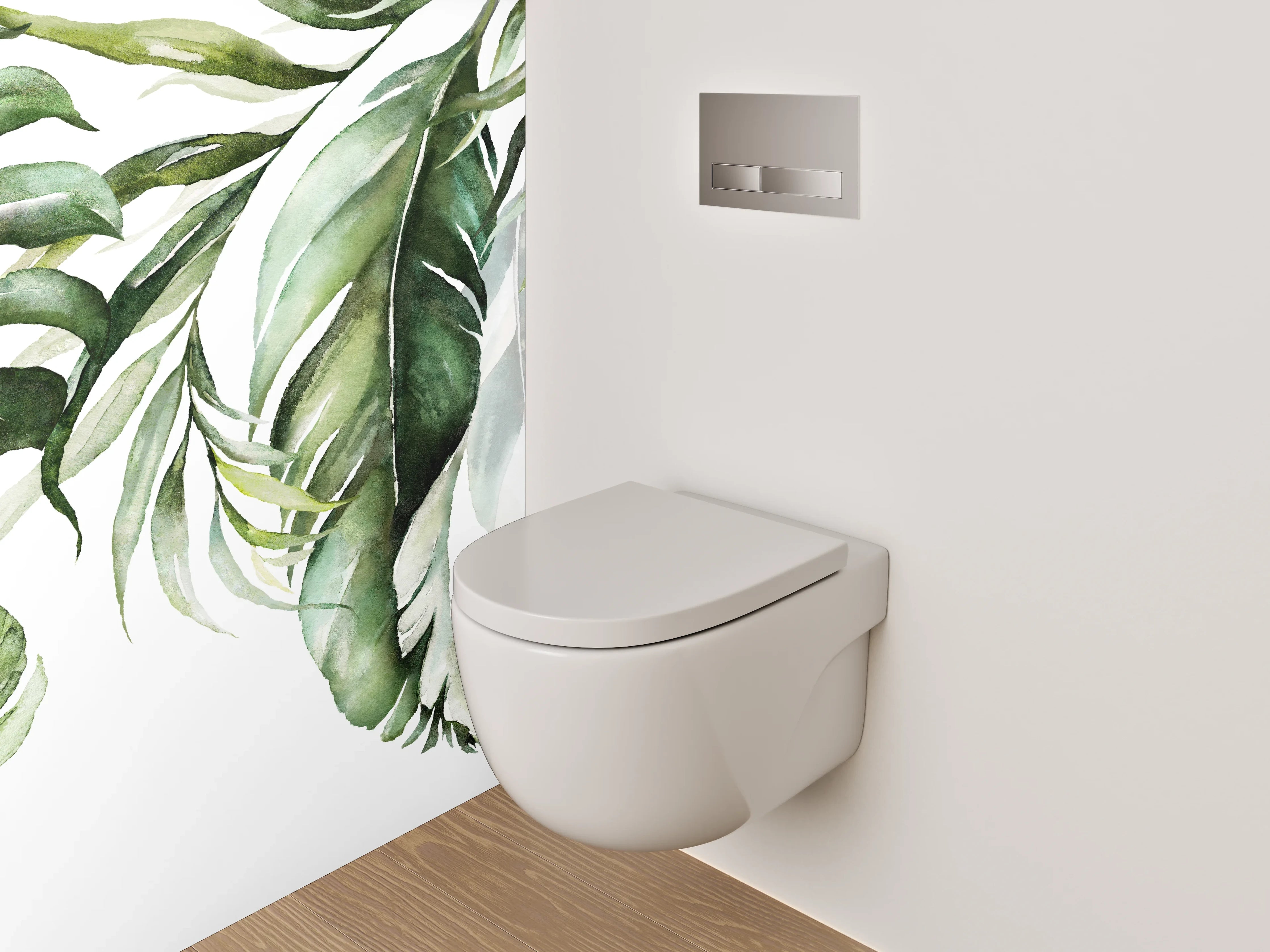 WC-Rückwand - Aquarell Dschungel Blätter Grün Weiß