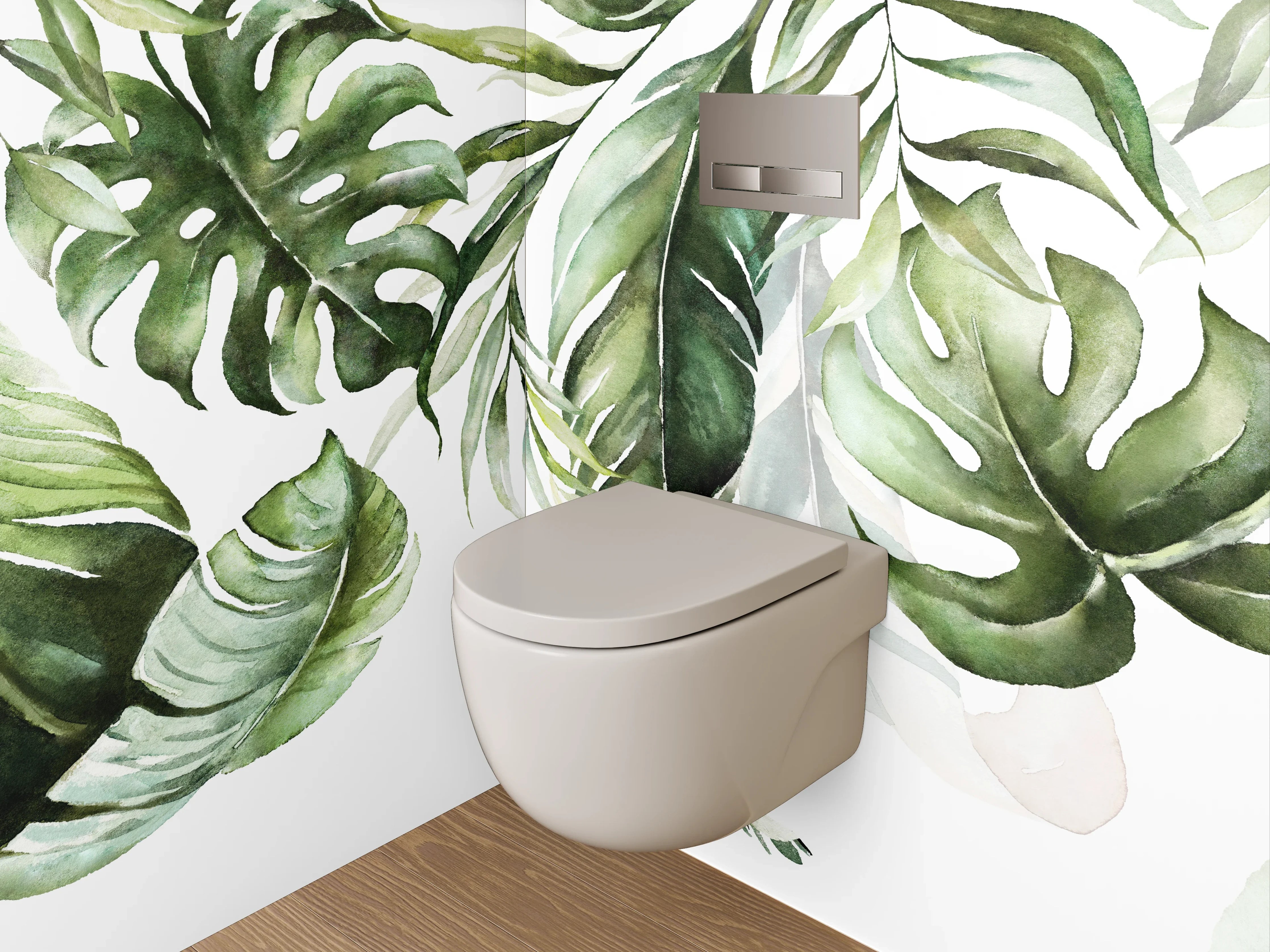 WC-Rückwand - Aquarell Dschungel Blätter Grün Weiß