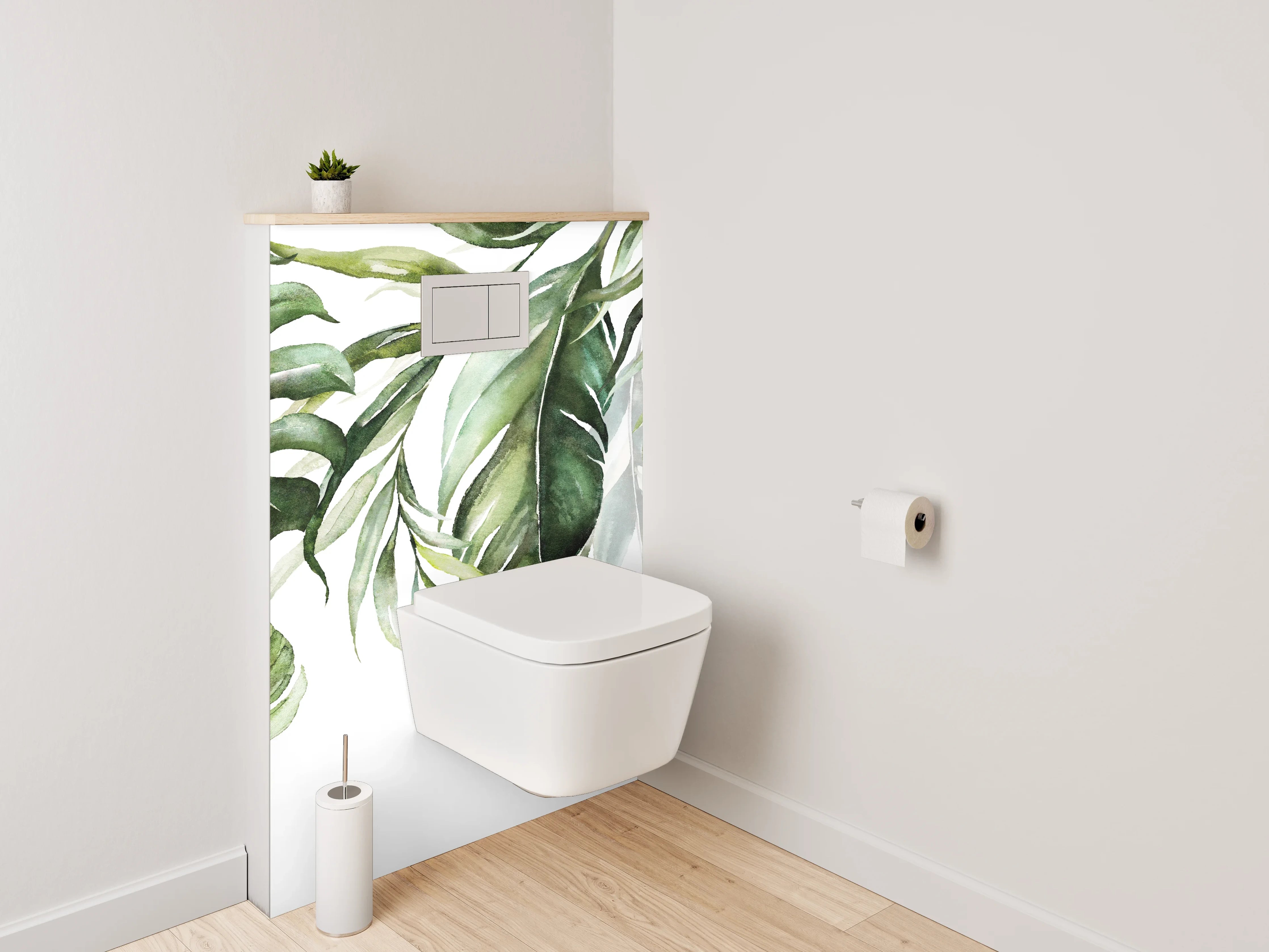 WC-Rückwand - Aquarell Dschungel Blätter Grün Weiß