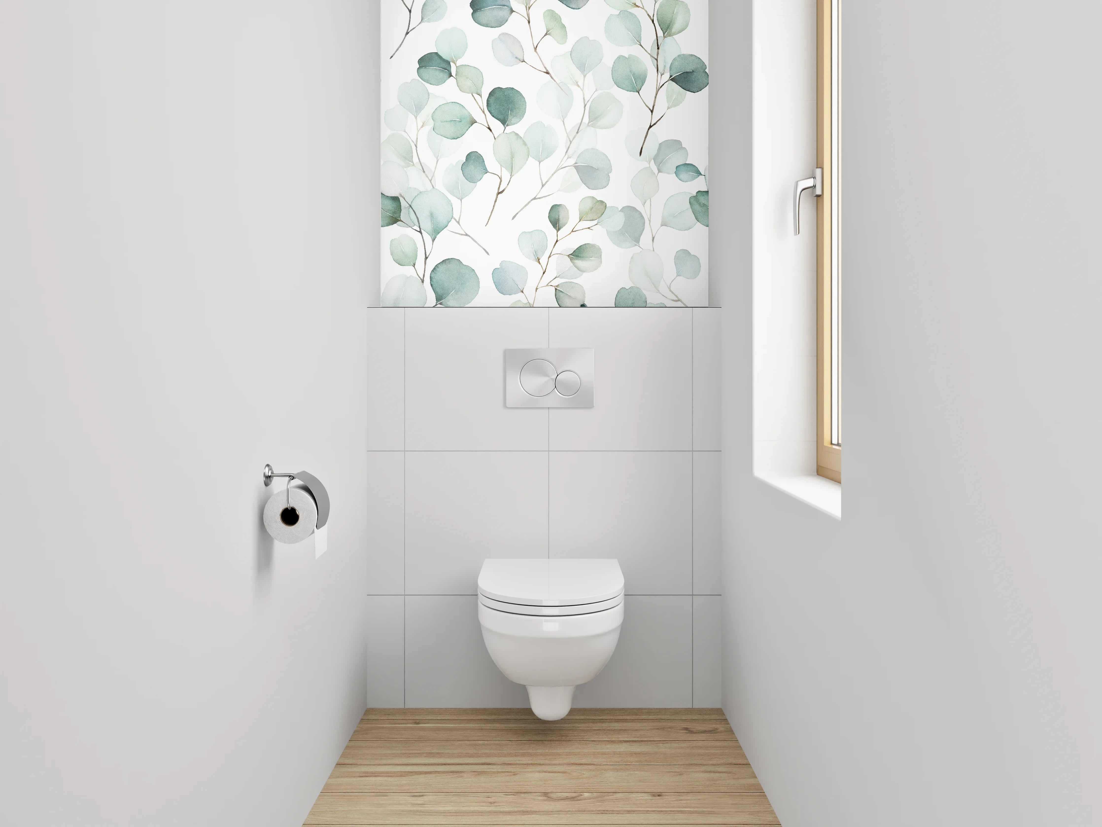 WC-Rückwand - Aquarell Eukalyptus Blätter Muster