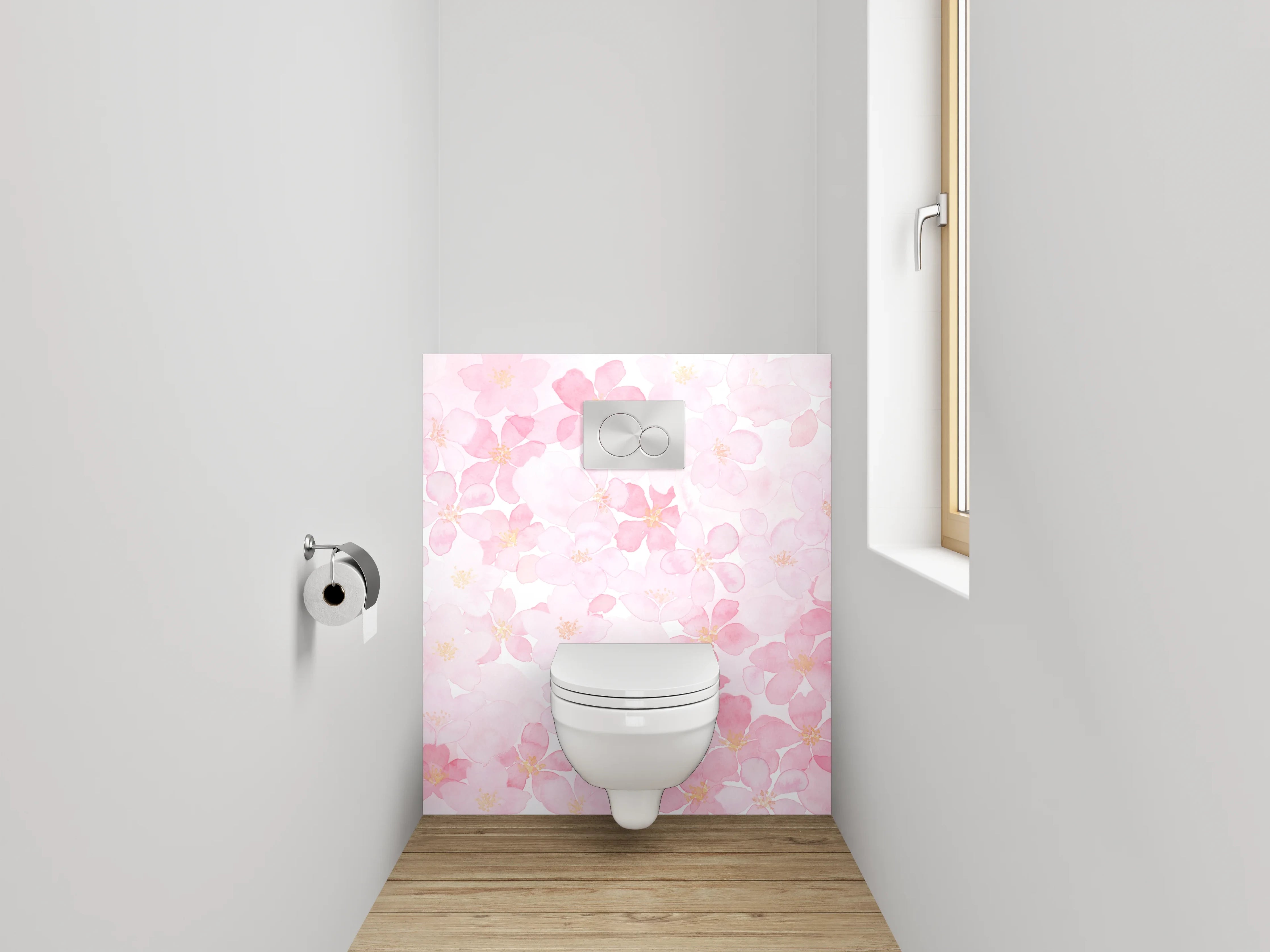 WC-Rückwand - Aquarell Kirschblüten Rosa Weiß