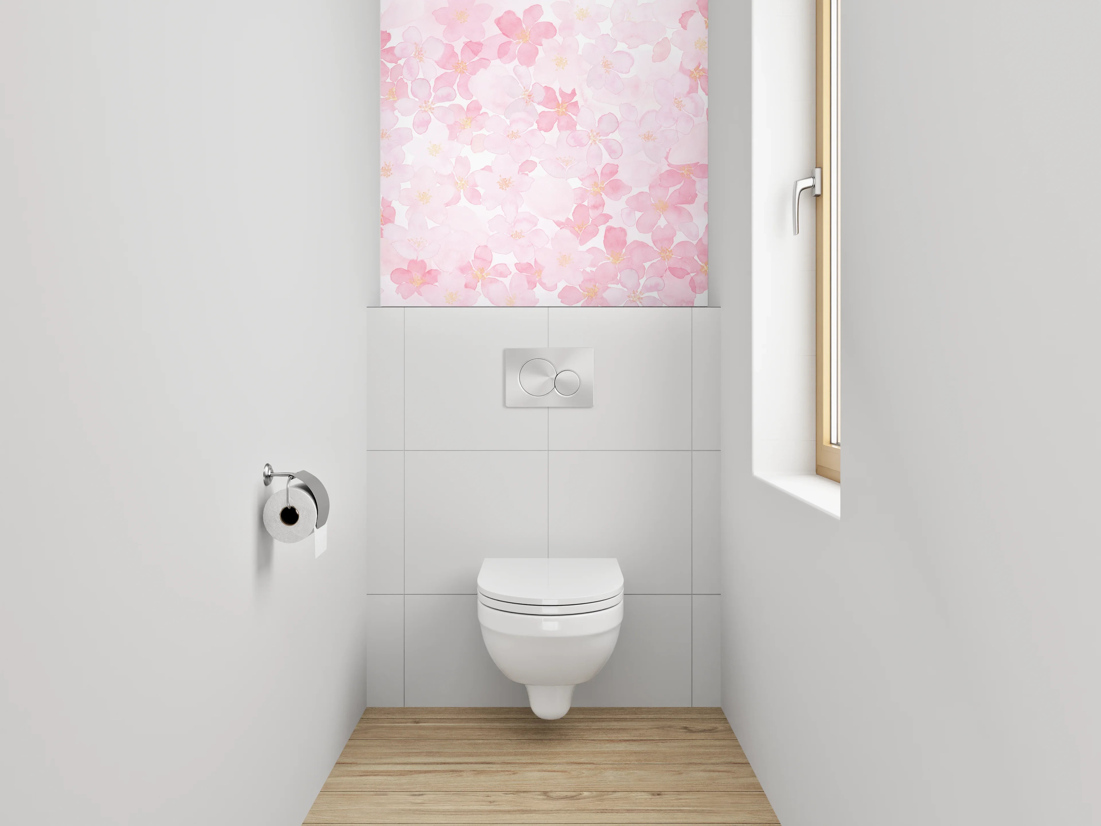 WC-Rückwand - Aquarell Kirschblüten Rosa Weiß