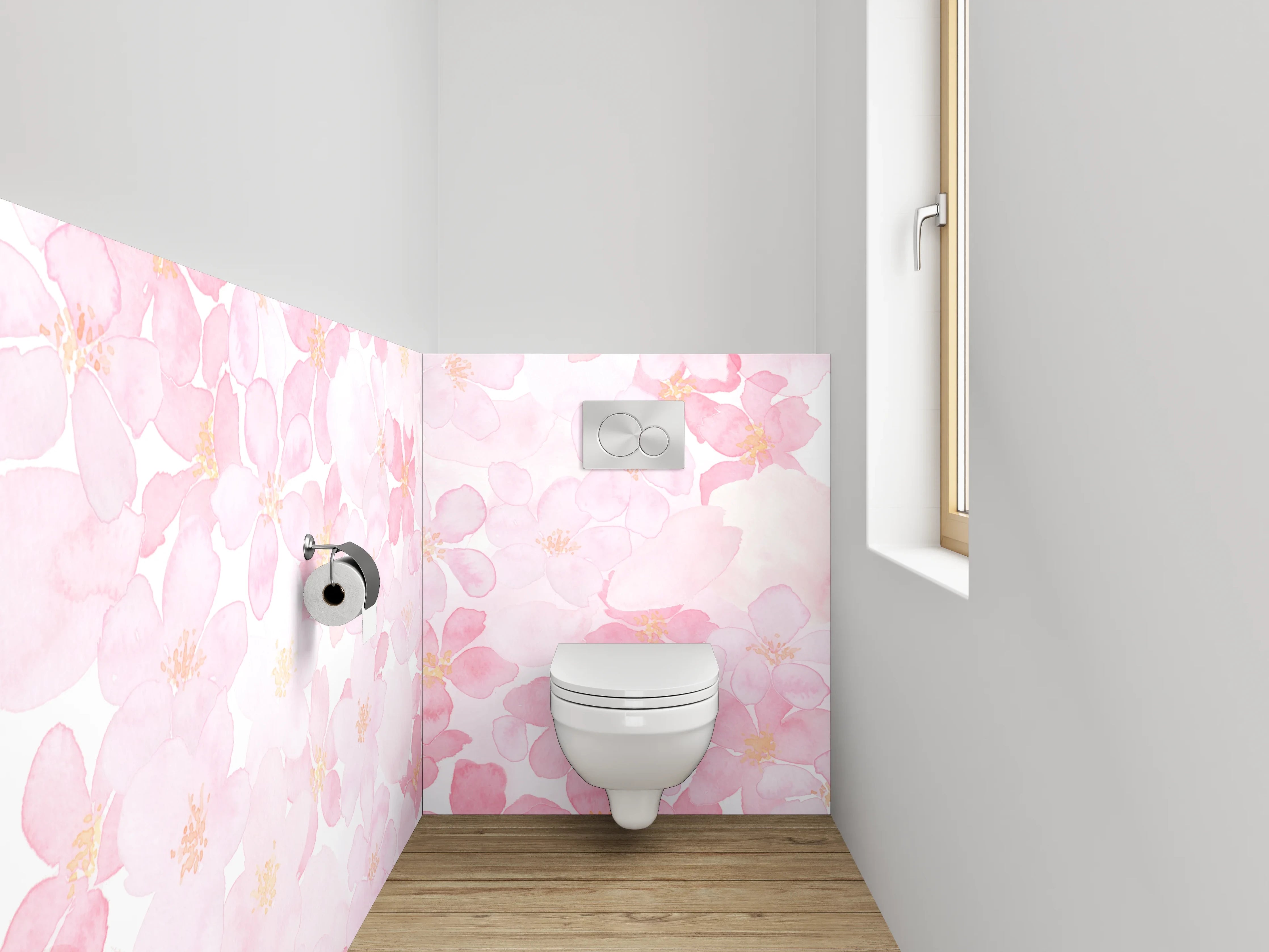 WC-Rückwand - Aquarell Kirschblüten Rosa Weiß