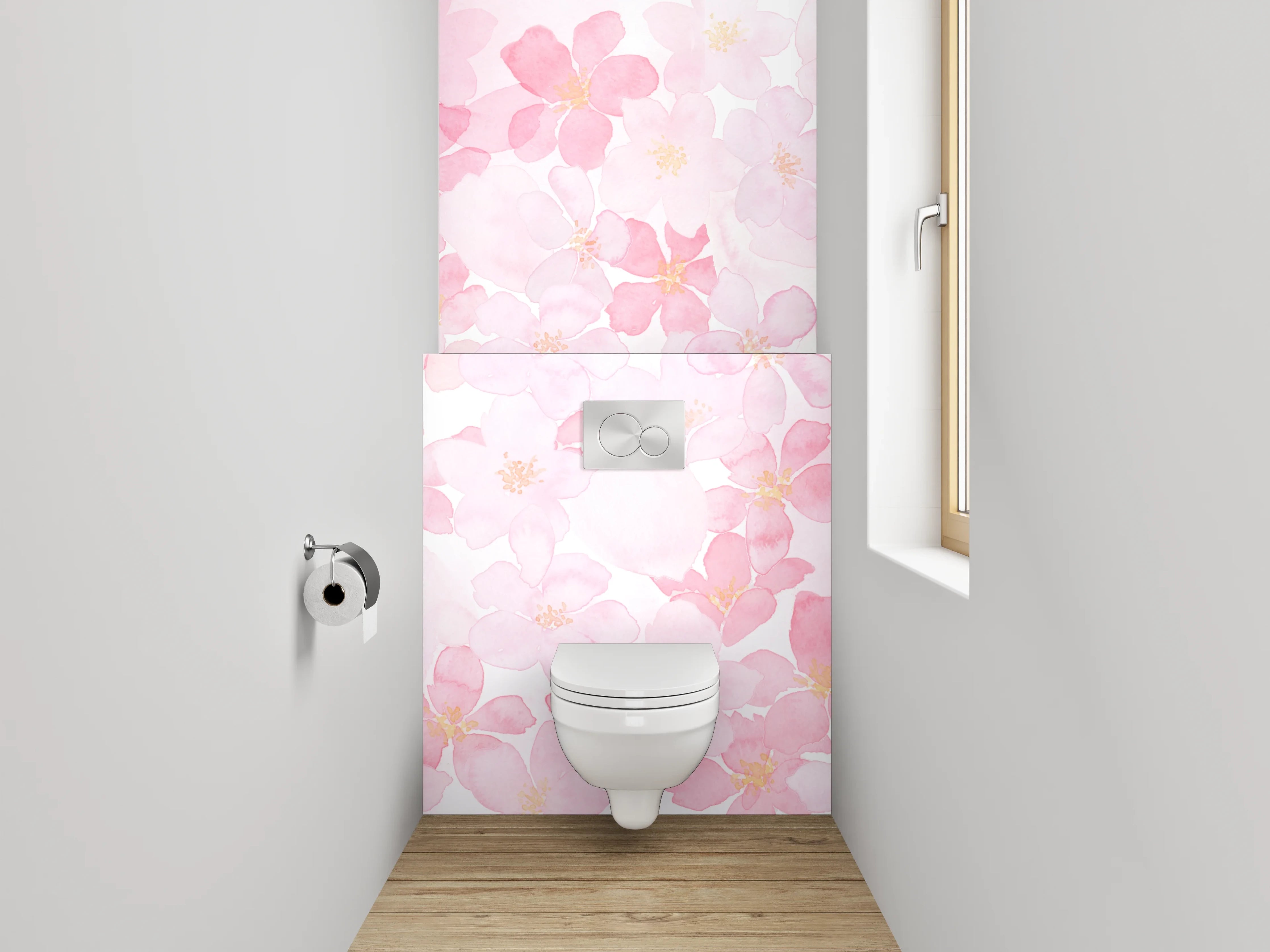 WC-Rückwand - Aquarell Kirschblüten Rosa Weiß