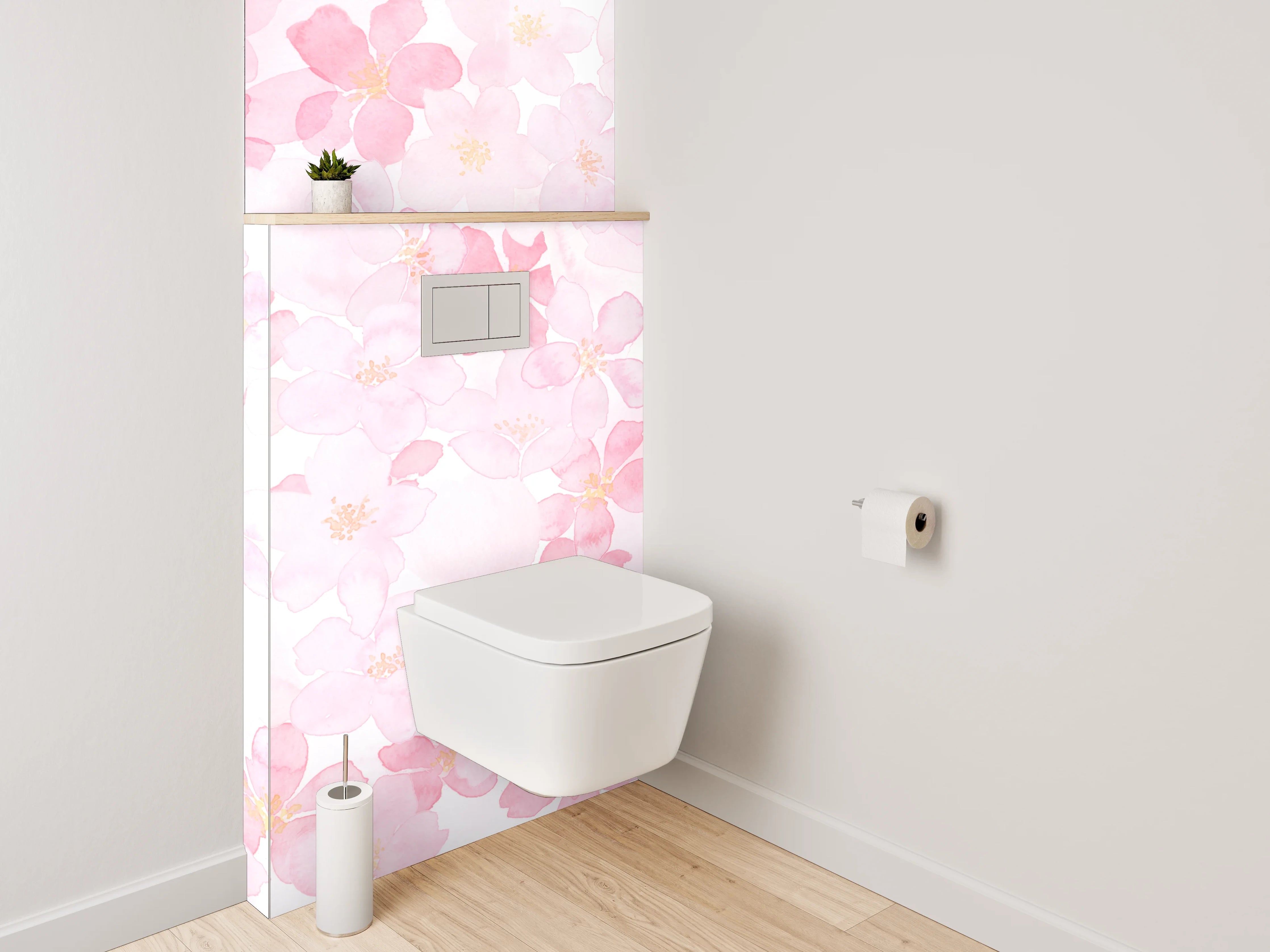 WC-Rückwand - Aquarell Kirschblüten Rosa Weiß