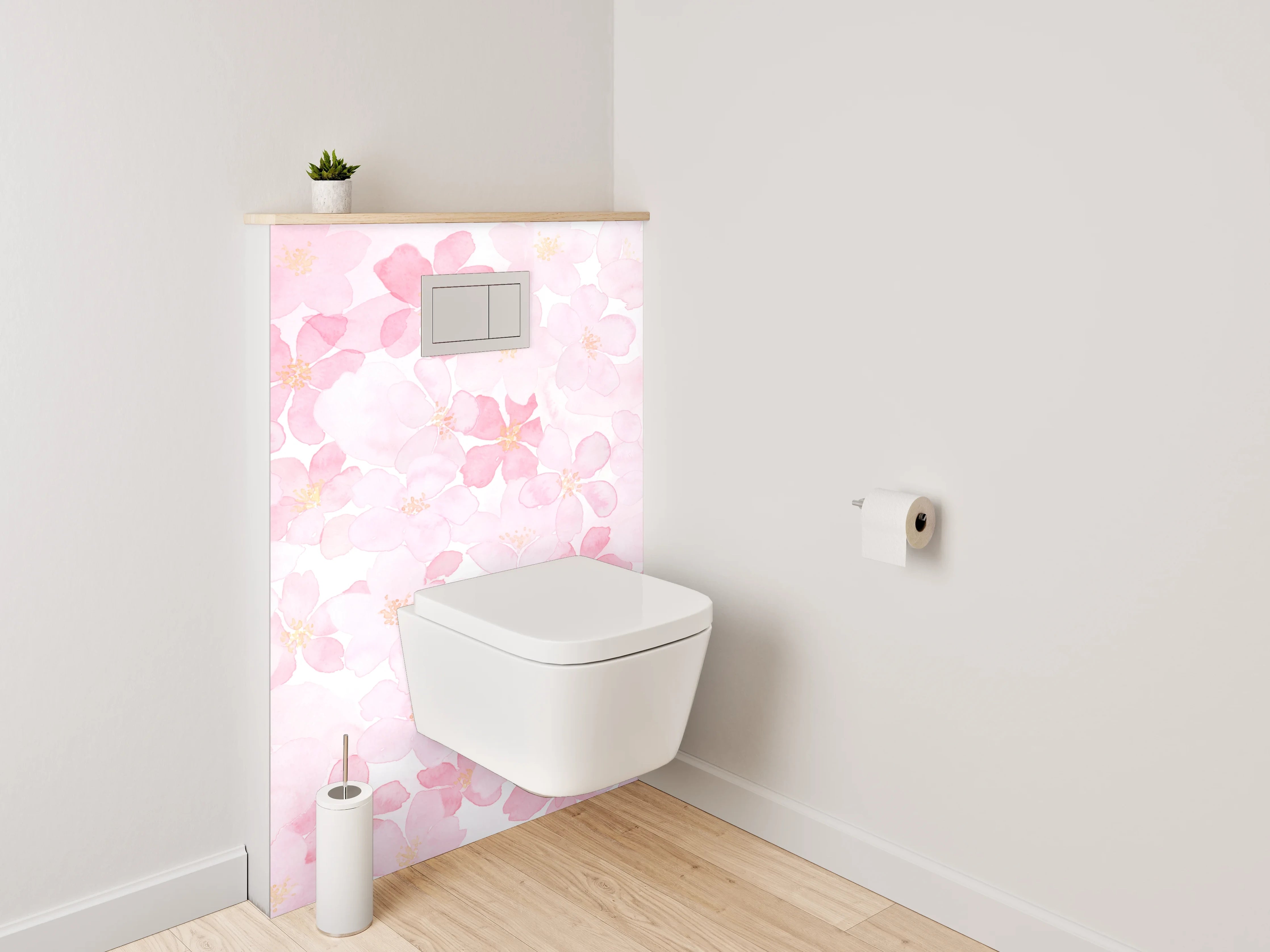 WC-Rückwand - Aquarell Kirschblüten Rosa Weiß