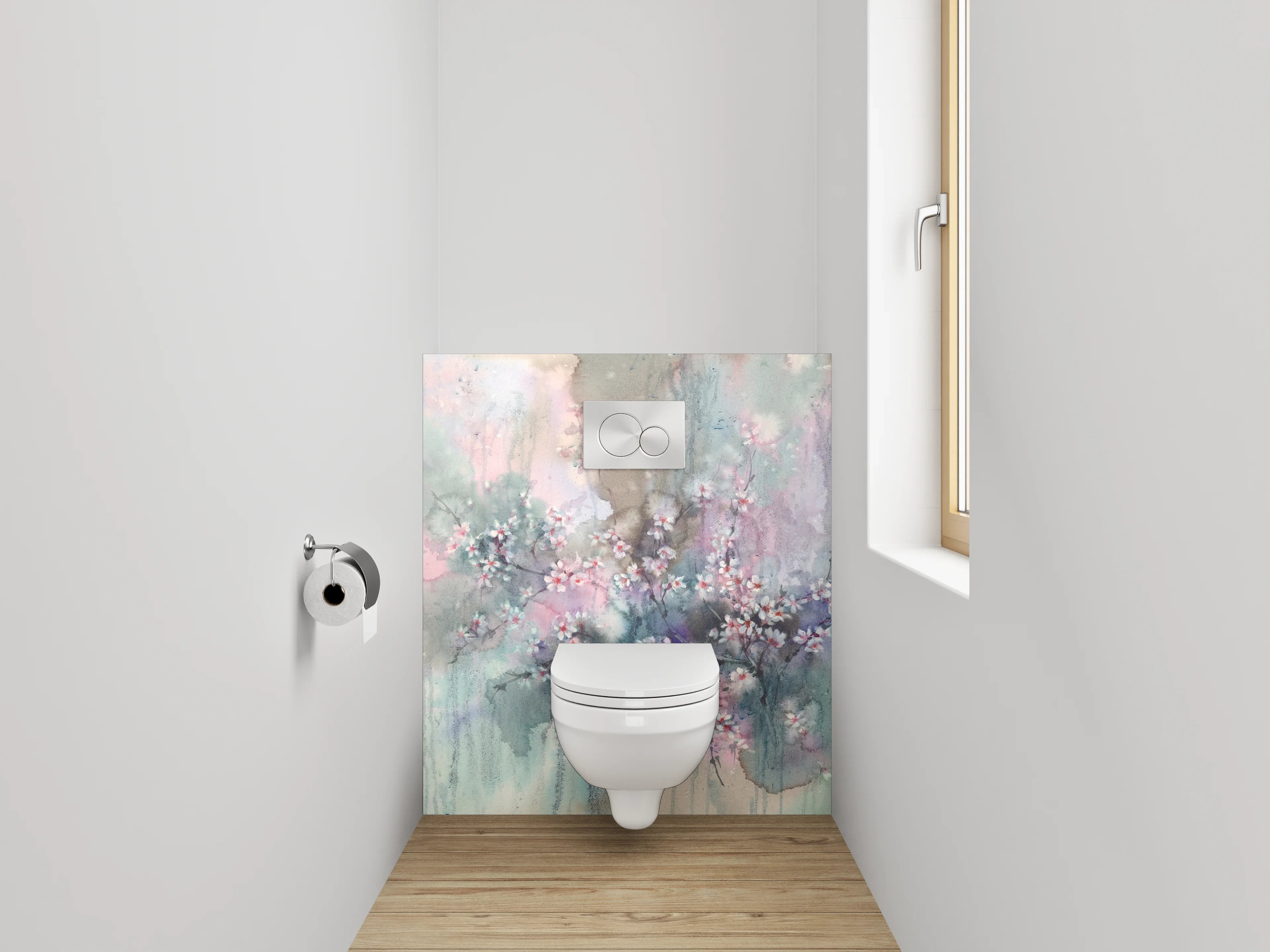 WC-Rückwand - Aquarell Kirschblüten Wandbild Pastell