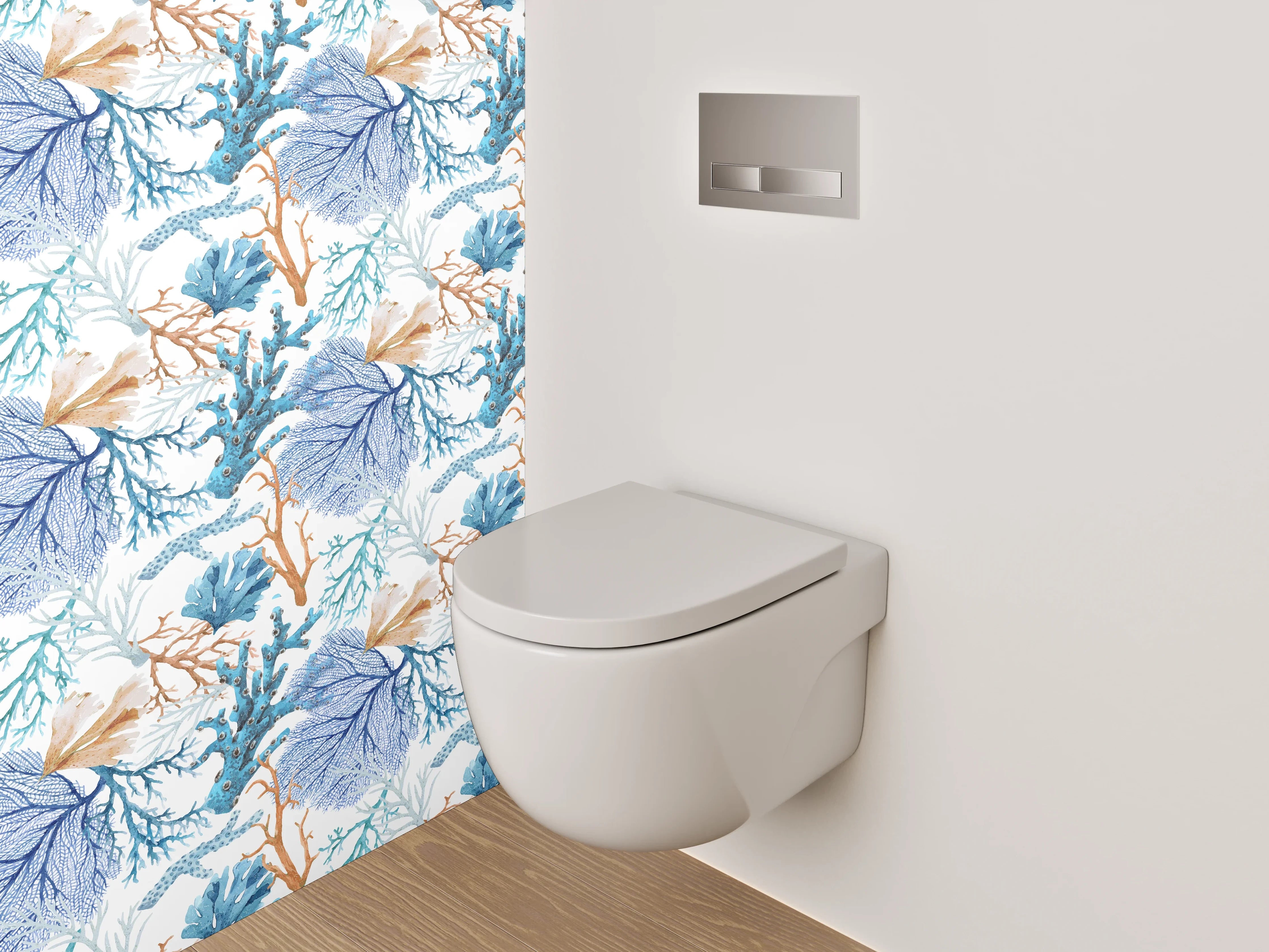 WC-Rückwand - Aquarell Korallenmuster Blau-Orange