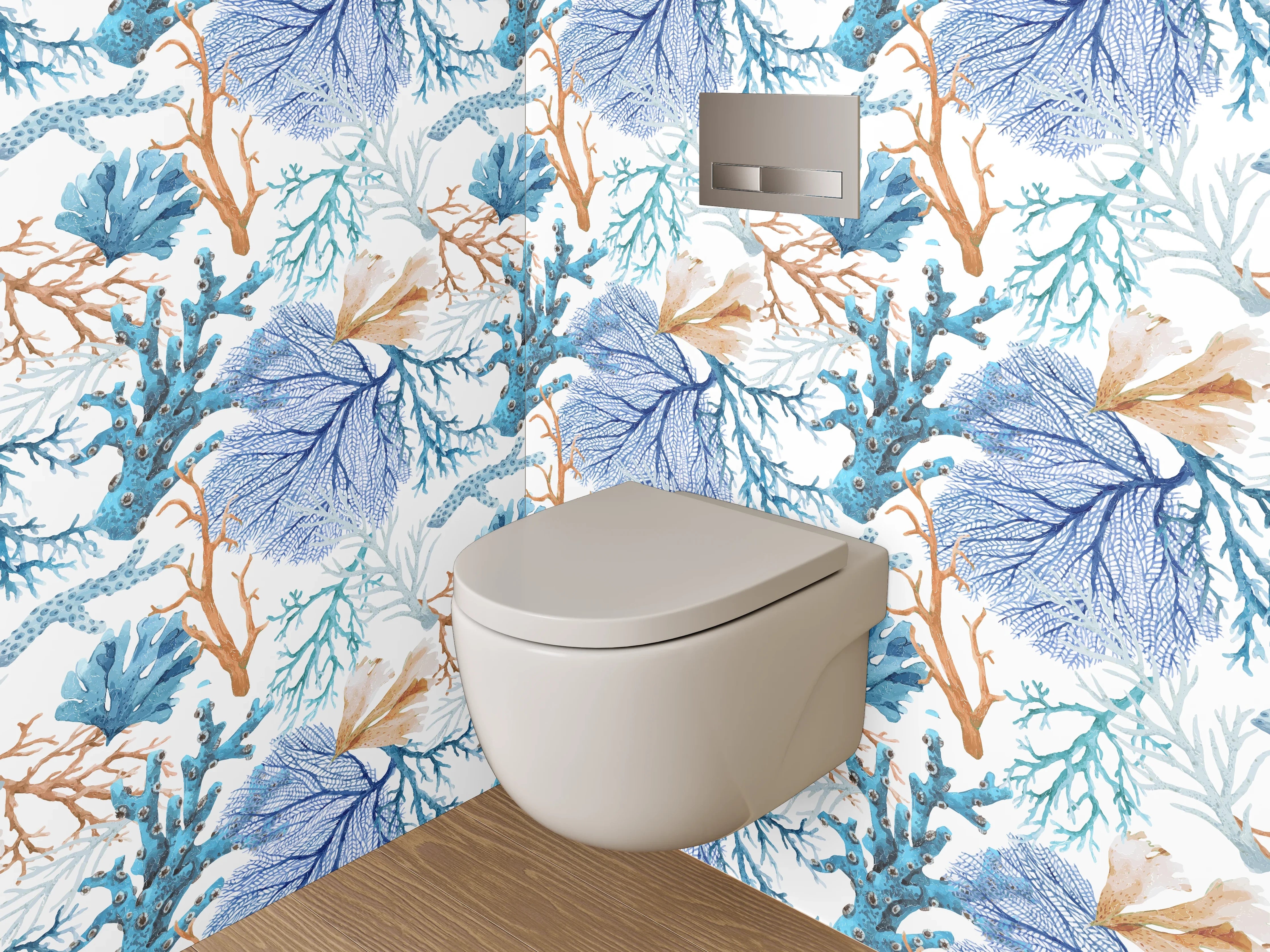 WC-Rückwand - Aquarell Korallenmuster Blau-Orange
