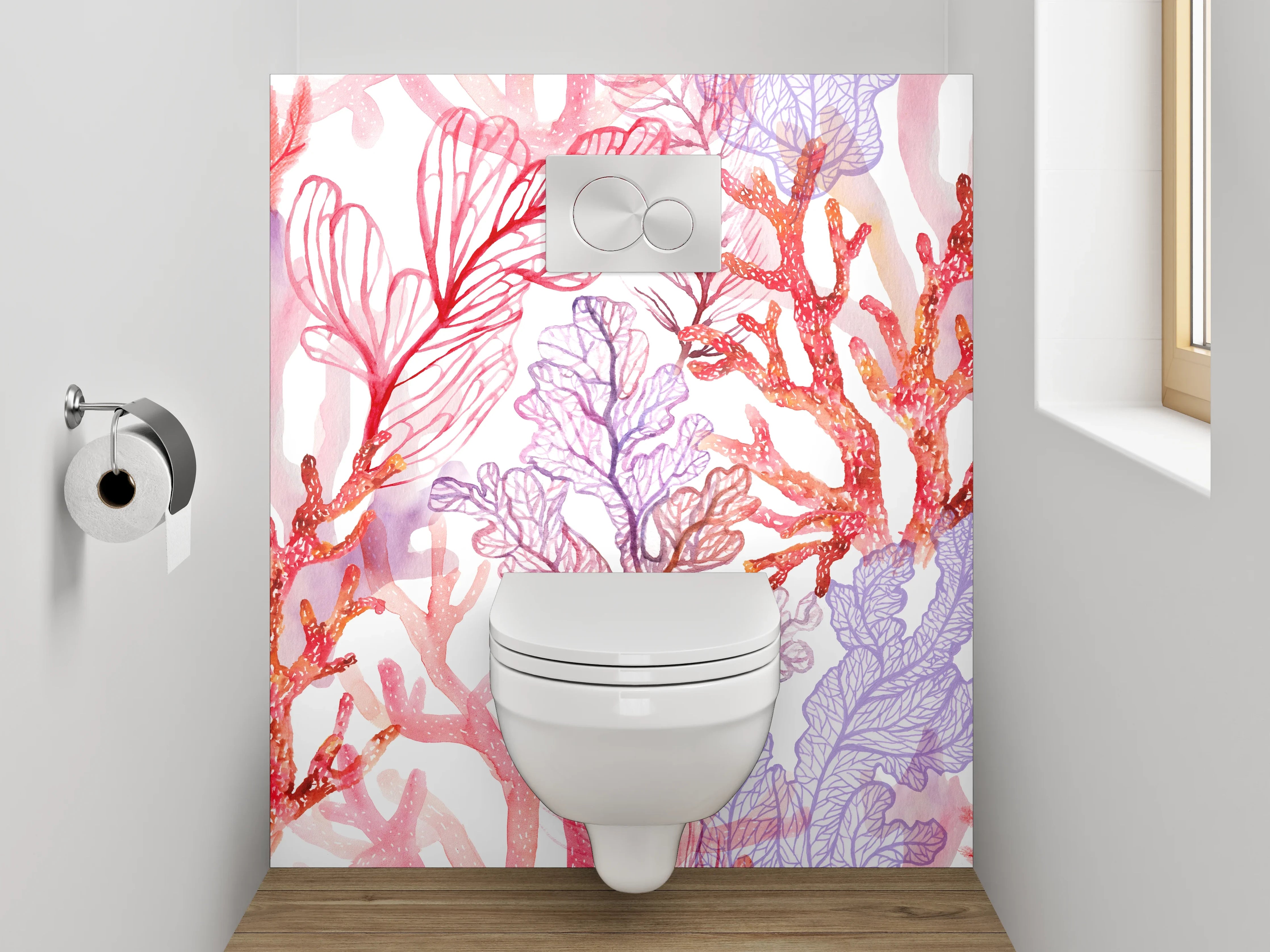 WC-Rückwand - Aquarell Korallenmuster Orange Lila Rosa