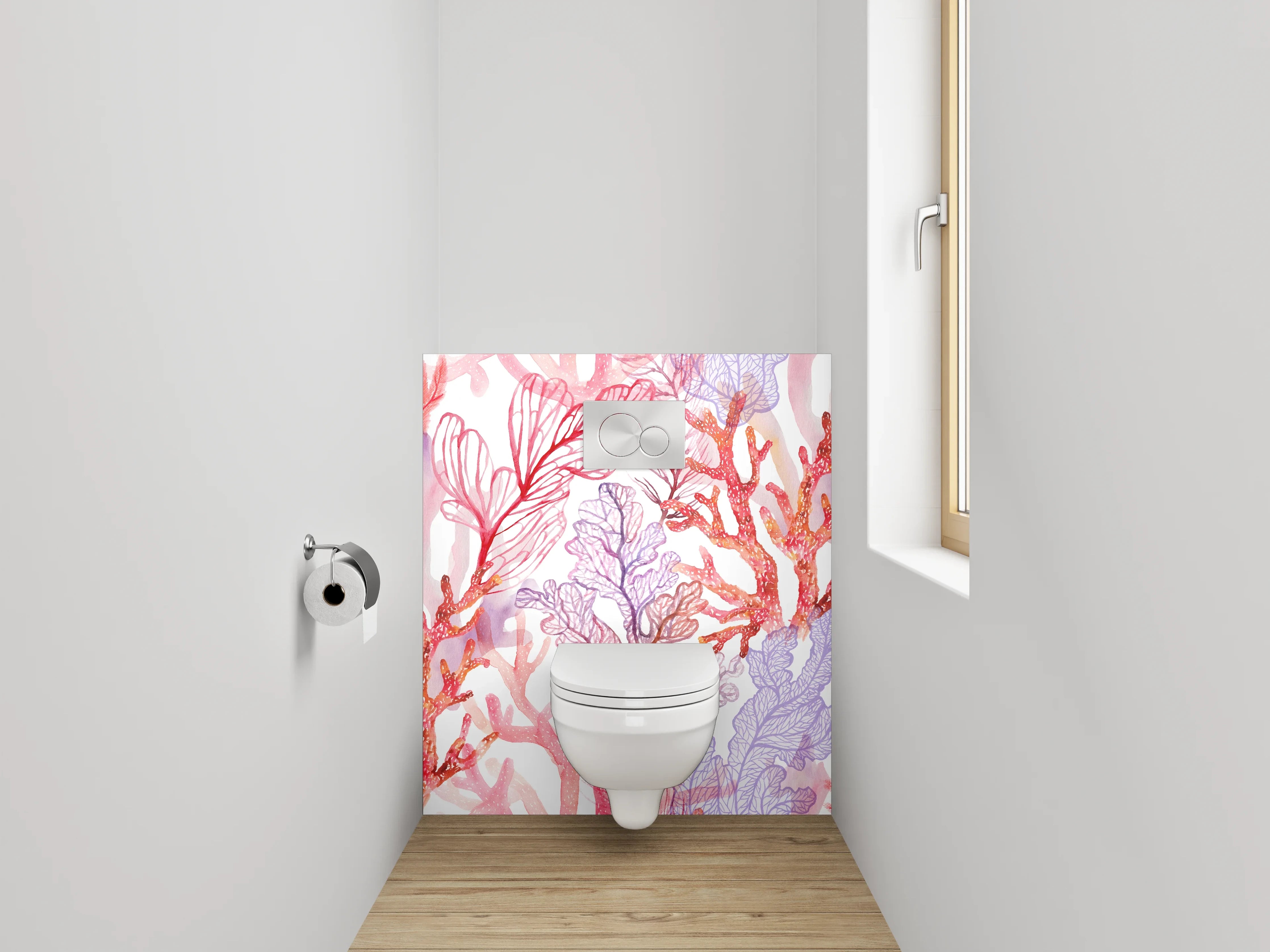 WC-Rückwand - Aquarell Korallenmuster Orange Lila Rosa