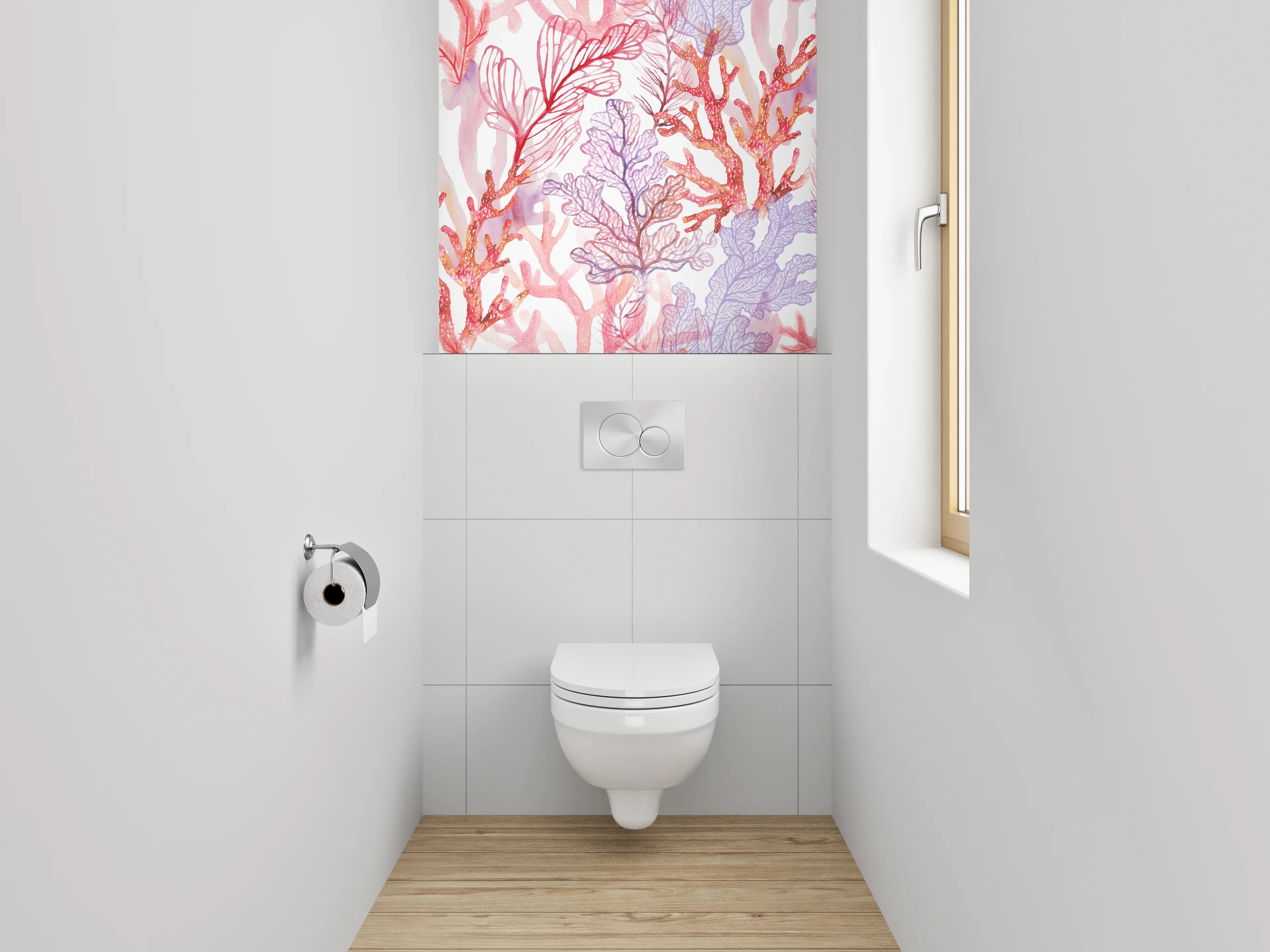 WC-Rückwand - Aquarell Korallenmuster Orange Lila Rosa