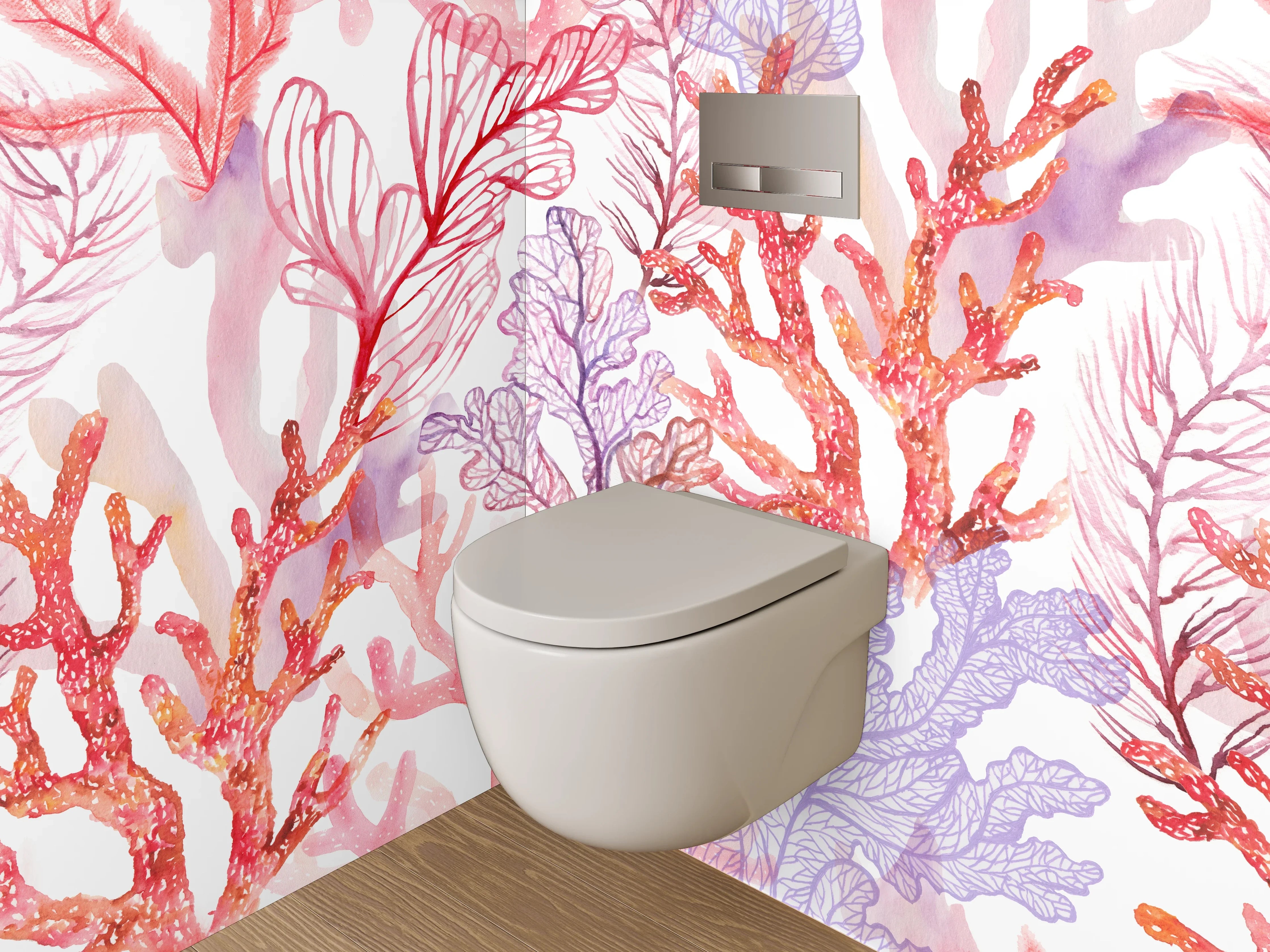 WC-Rückwand - Aquarell Korallenmuster Orange Lila Rosa