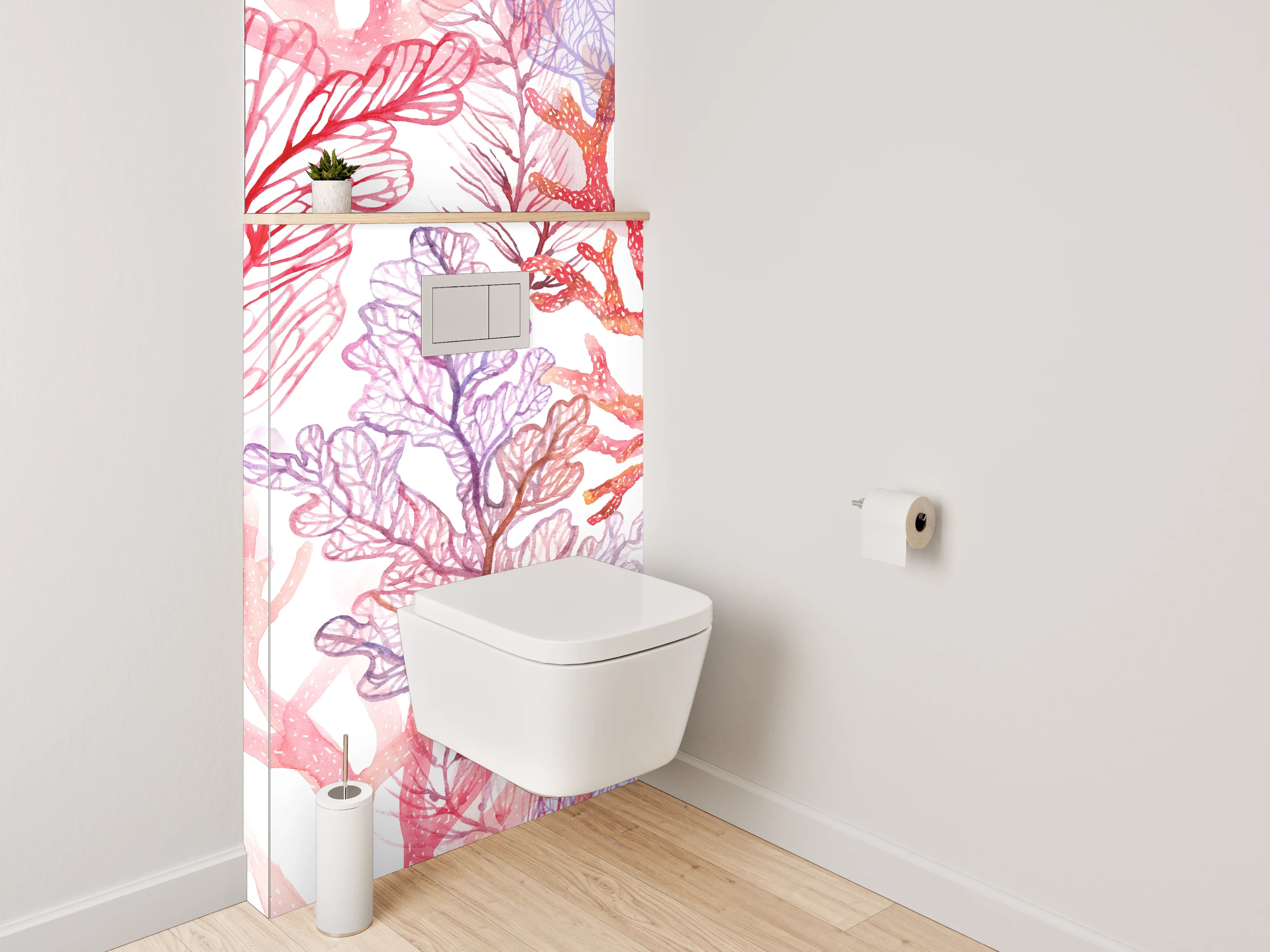 WC-Rückwand - Aquarell Korallenmuster Orange Lila Rosa