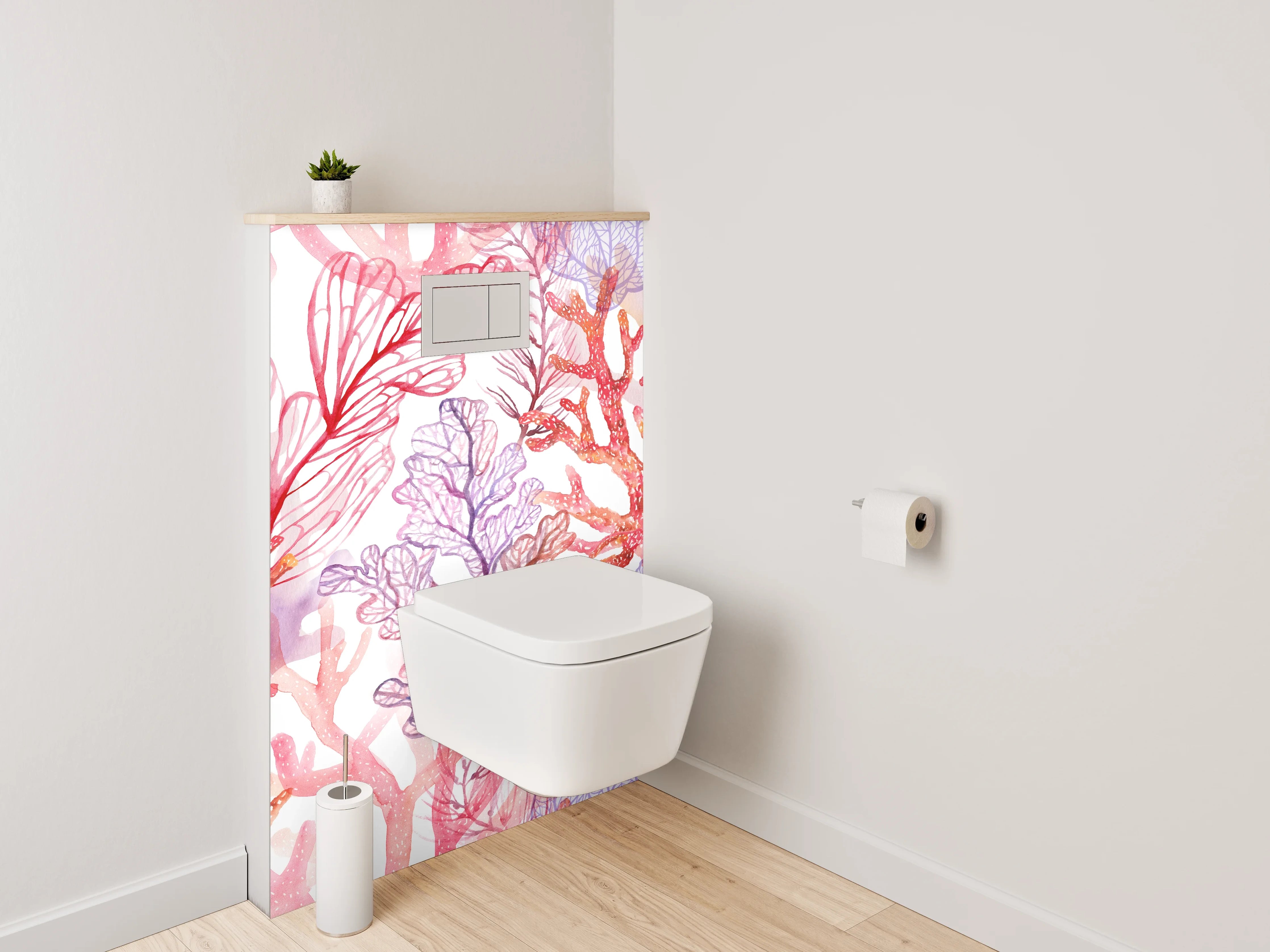 WC-Rückwand - Aquarell Korallenmuster Orange Lila Rosa