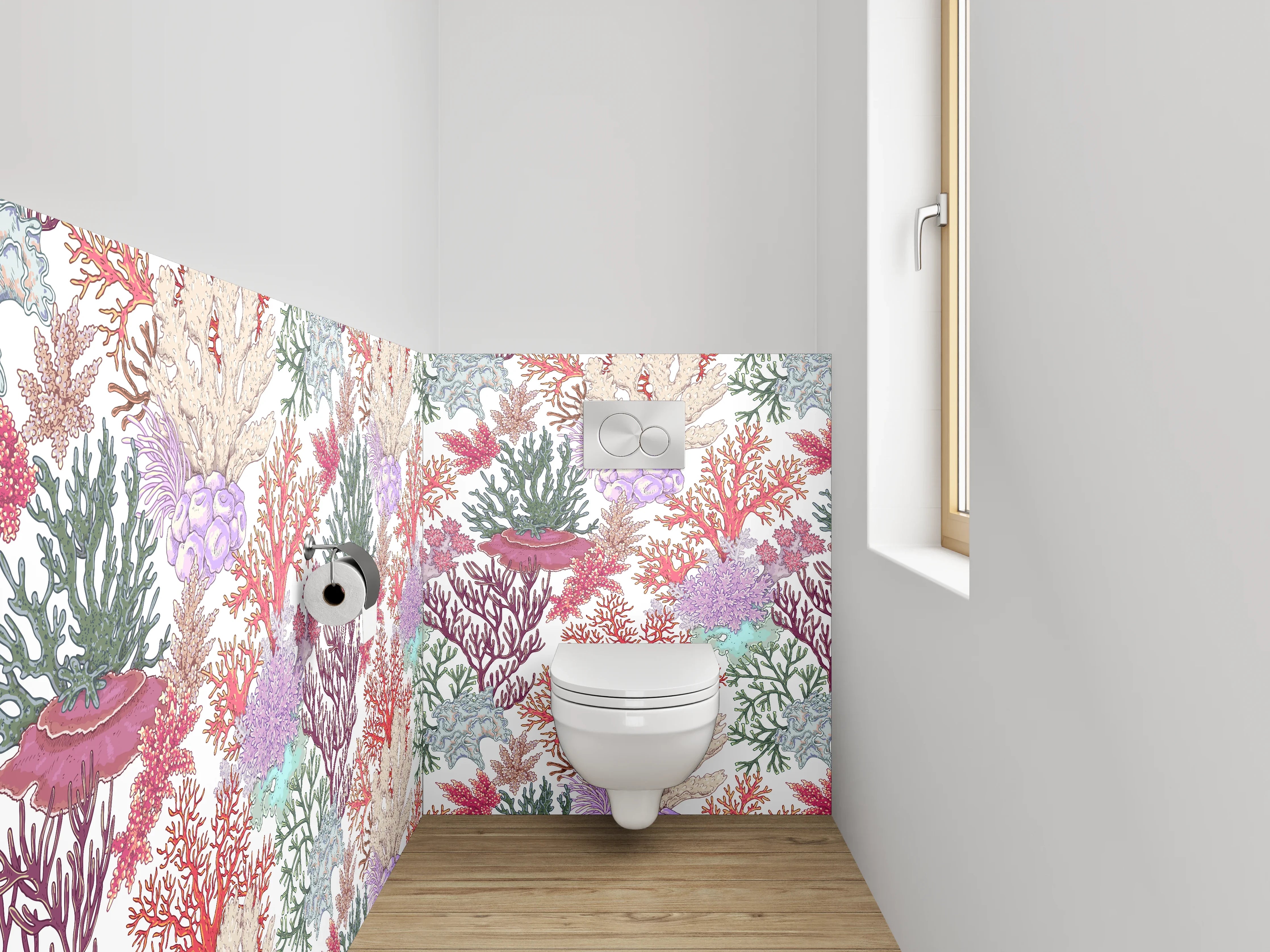 WC-Rückwand - Aquarell Korallenmuster Unterwasserwelt