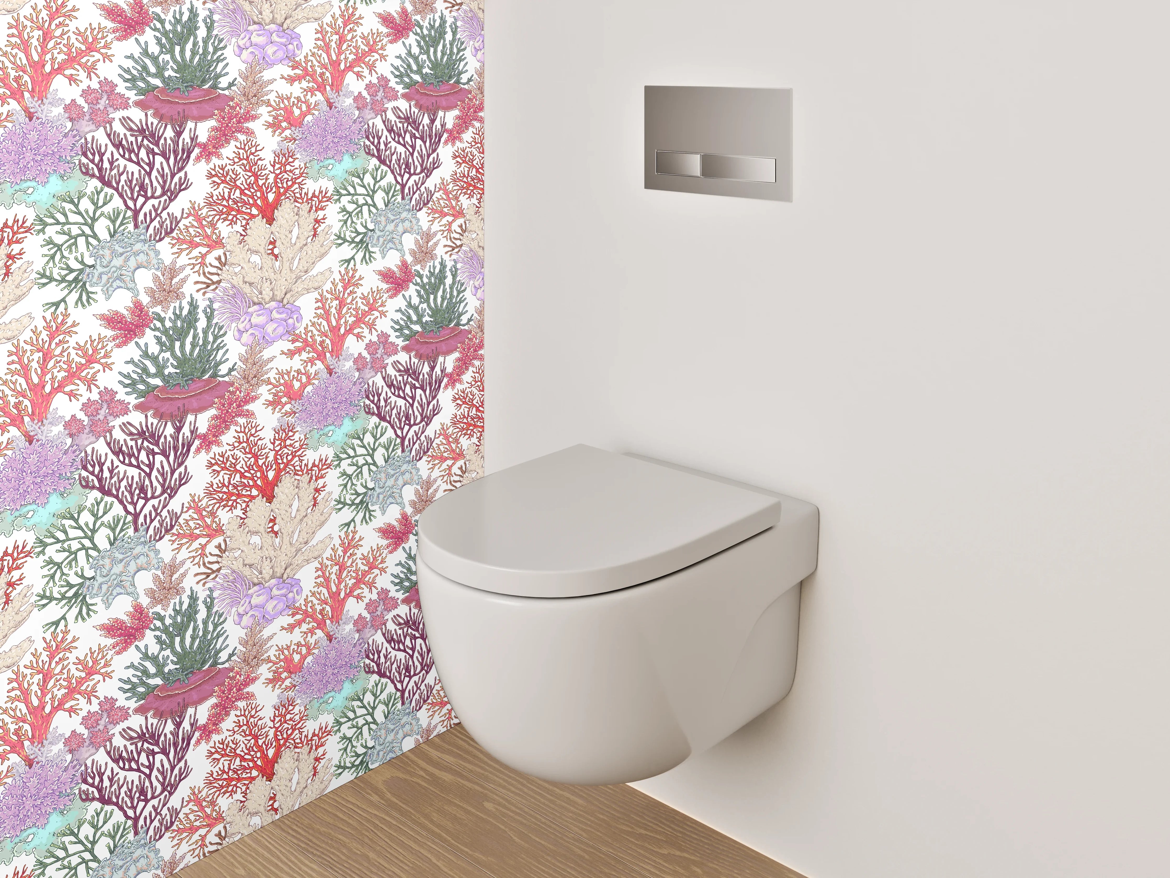 WC-Rückwand - Aquarell Korallenmuster Unterwasserwelt