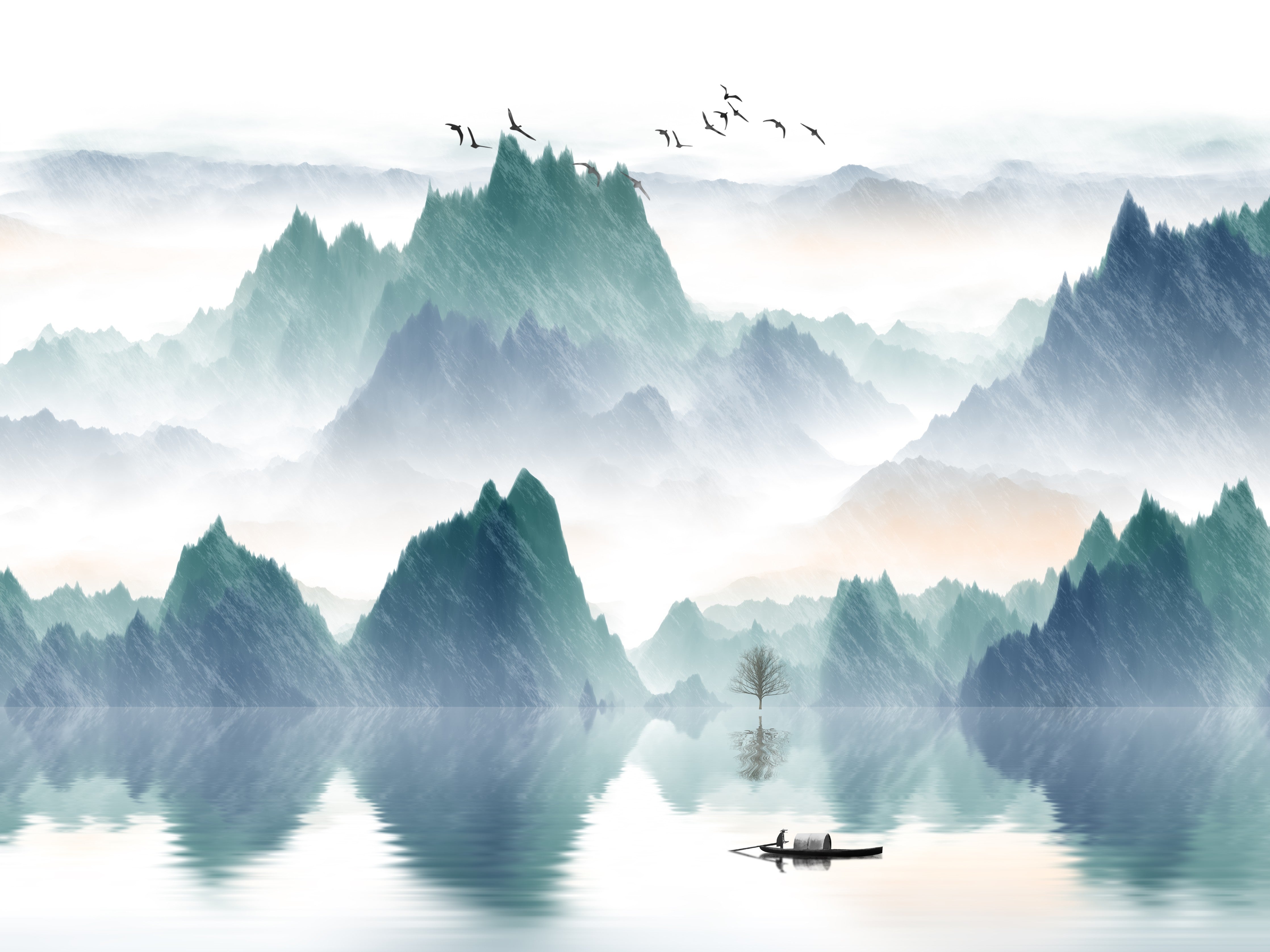 WC-Rückwand-Aquarell Landschaft Berge See