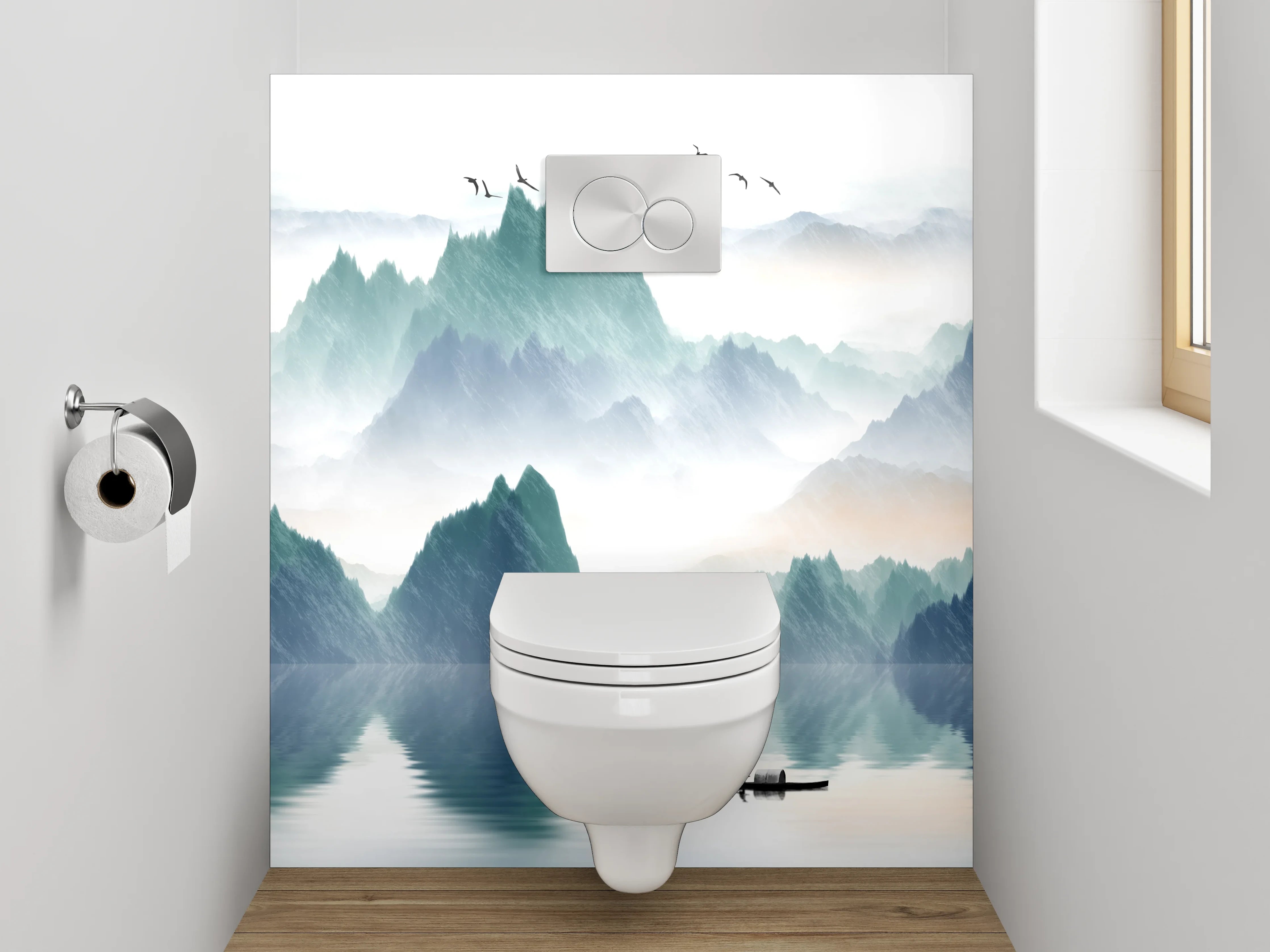 WC-Rückwand - Aquarell Landschaft Berge See