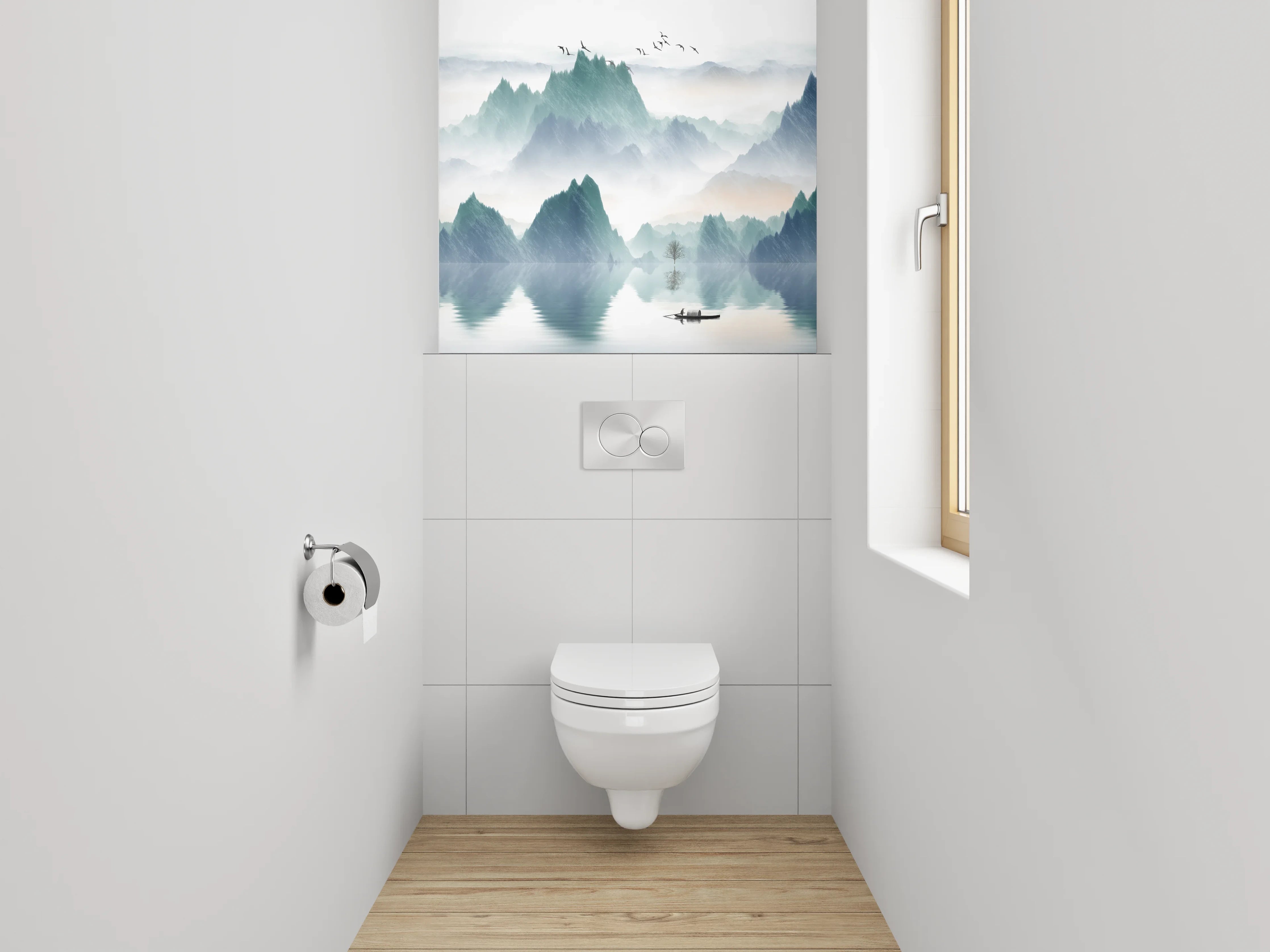 WC-Rückwand - Aquarell Landschaft Berge See