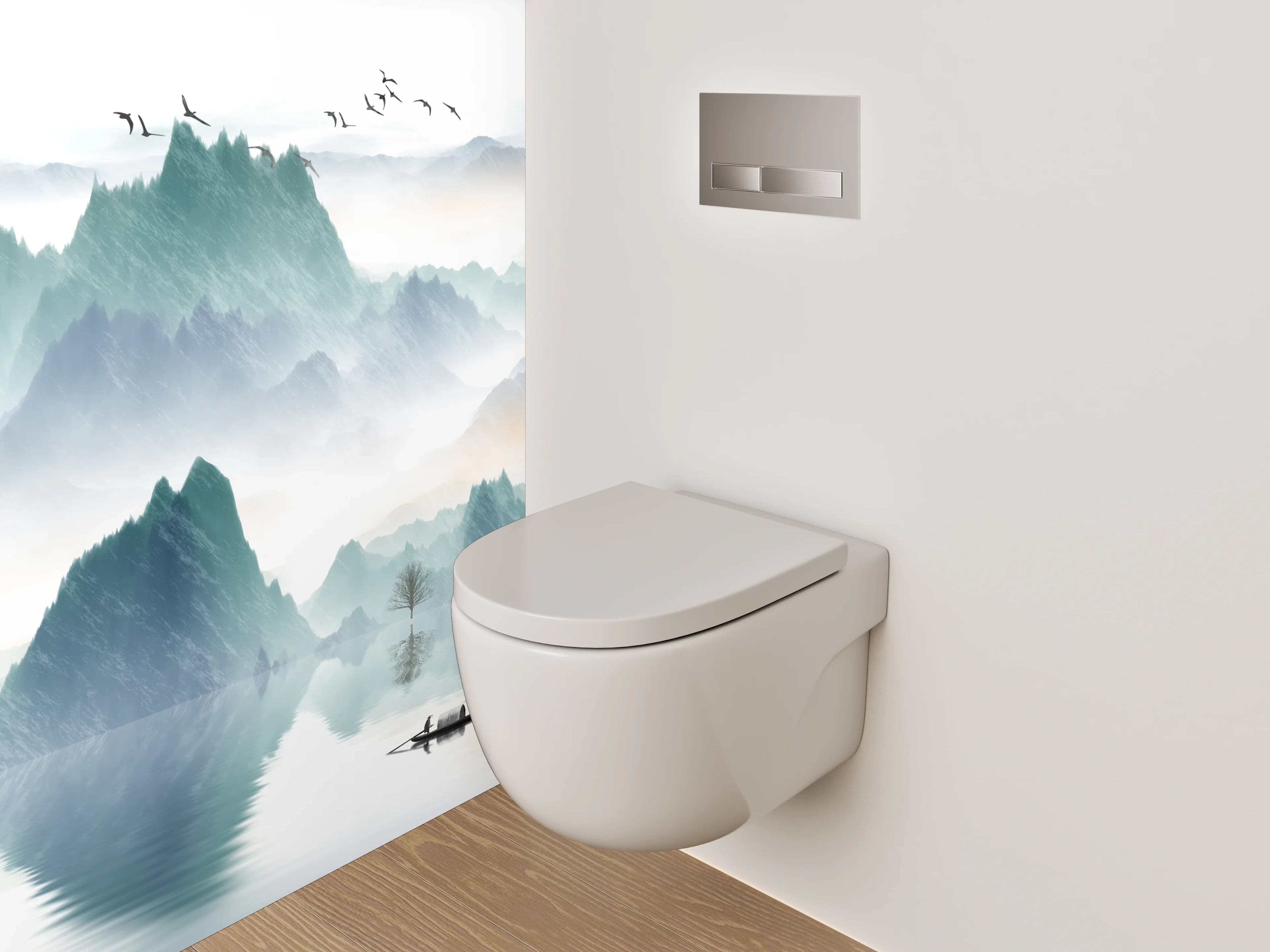 WC-Rückwand - Aquarell Landschaft Berge See