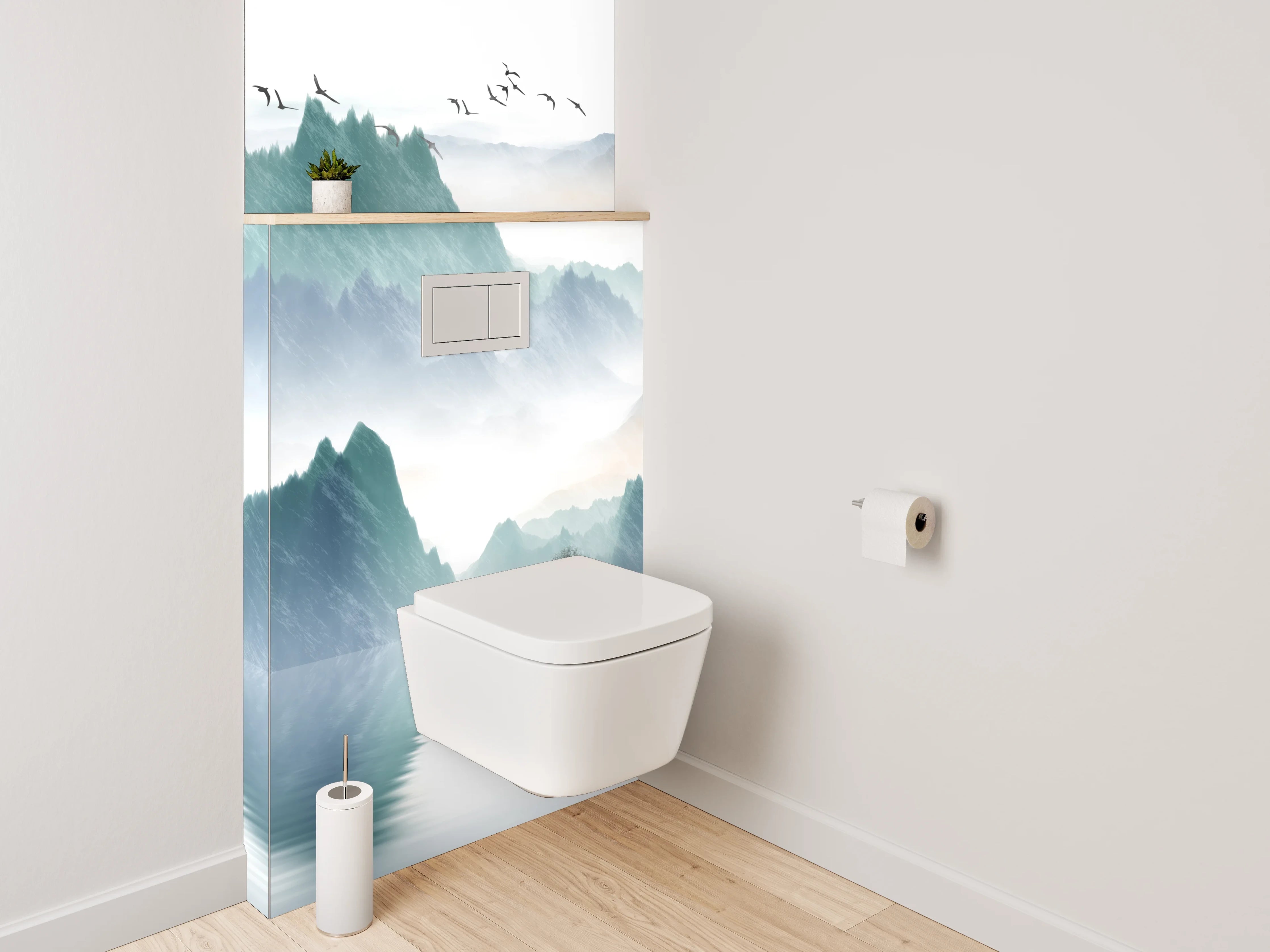 WC-Rückwand - Aquarell Landschaft Berge See