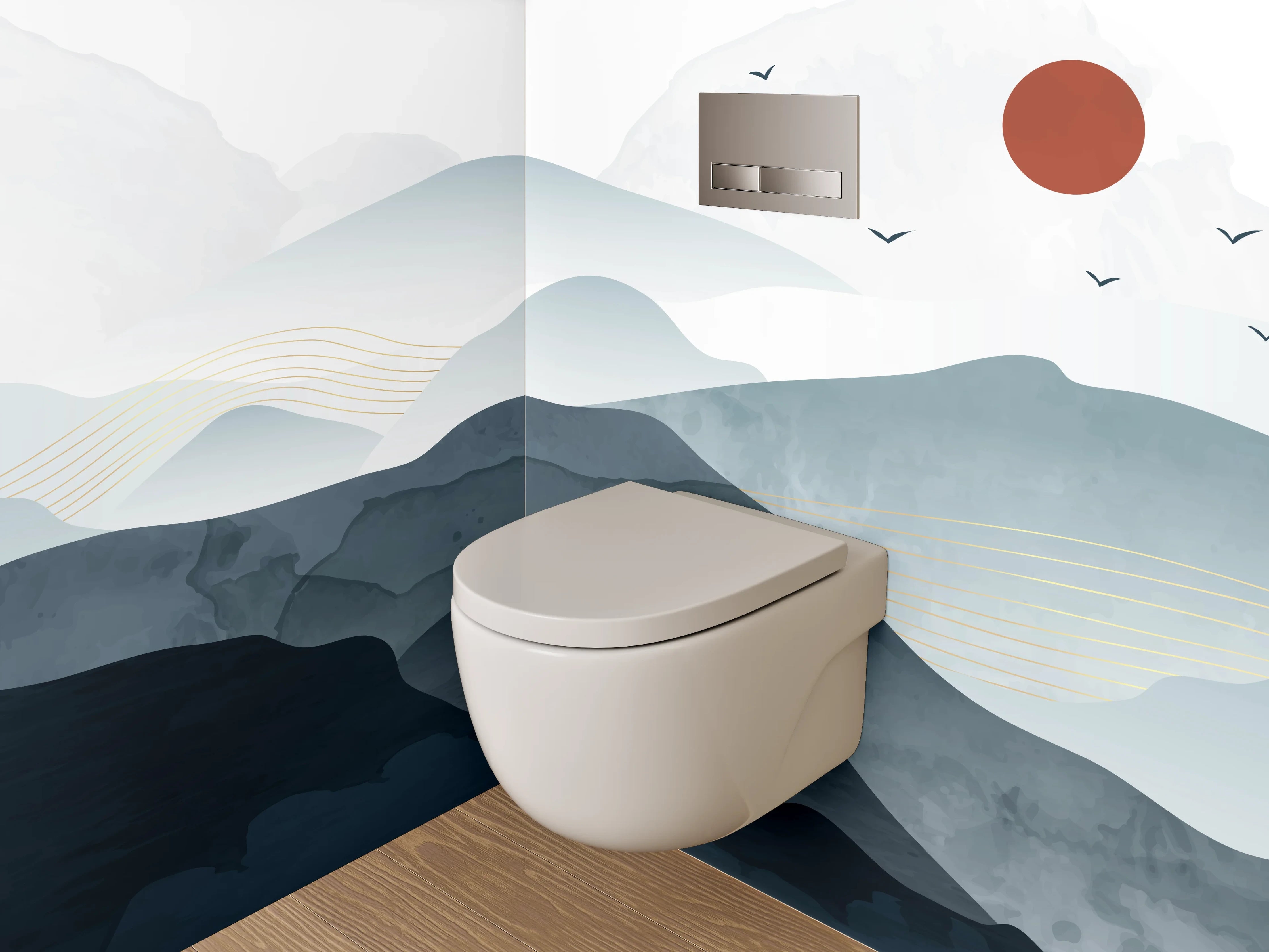 WC-Rückwand - Aquarell Landschaft Berge minimalistisch