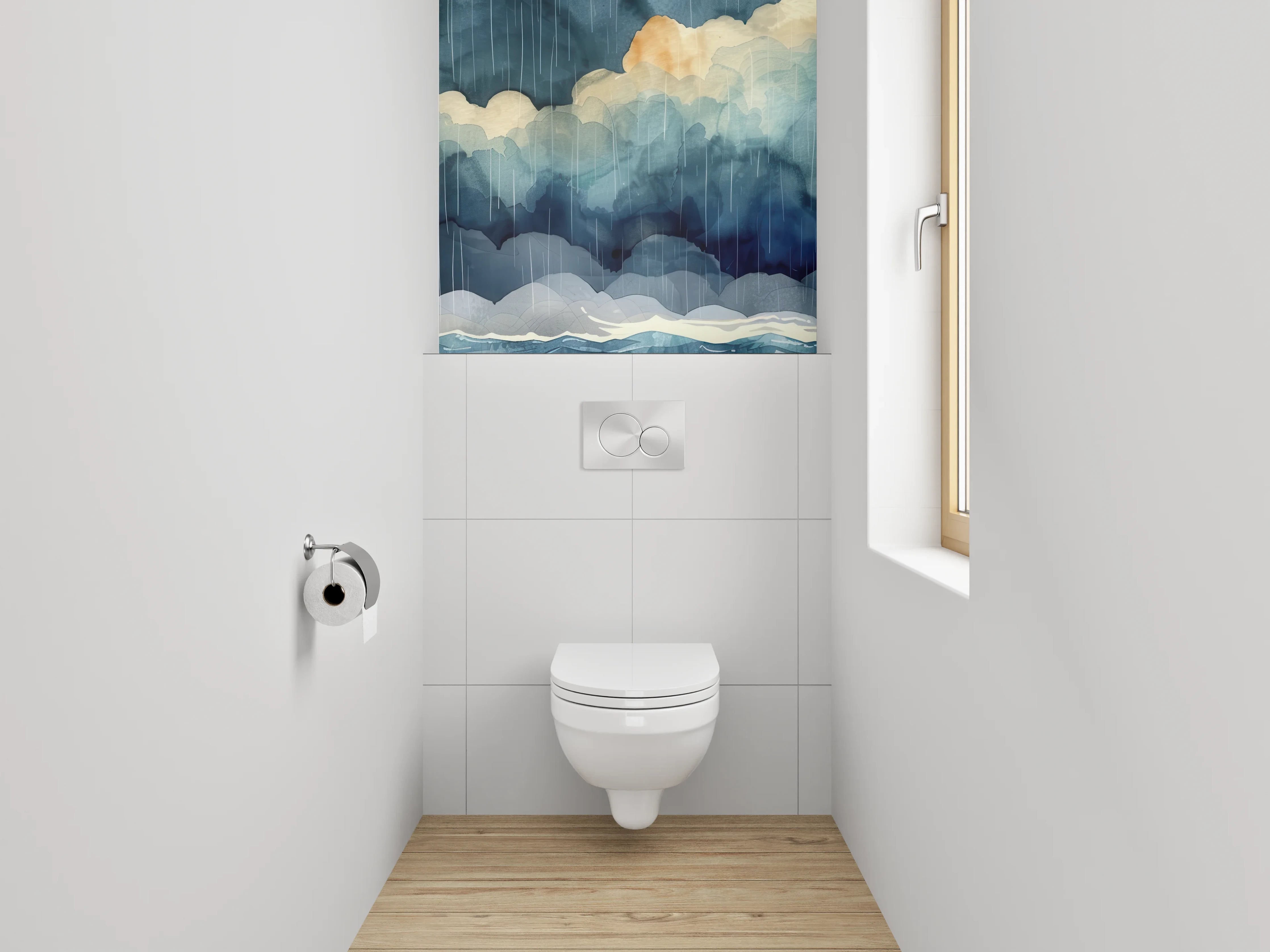 WC-Rückwand - Aquarell-Leuchtturm im Sturm