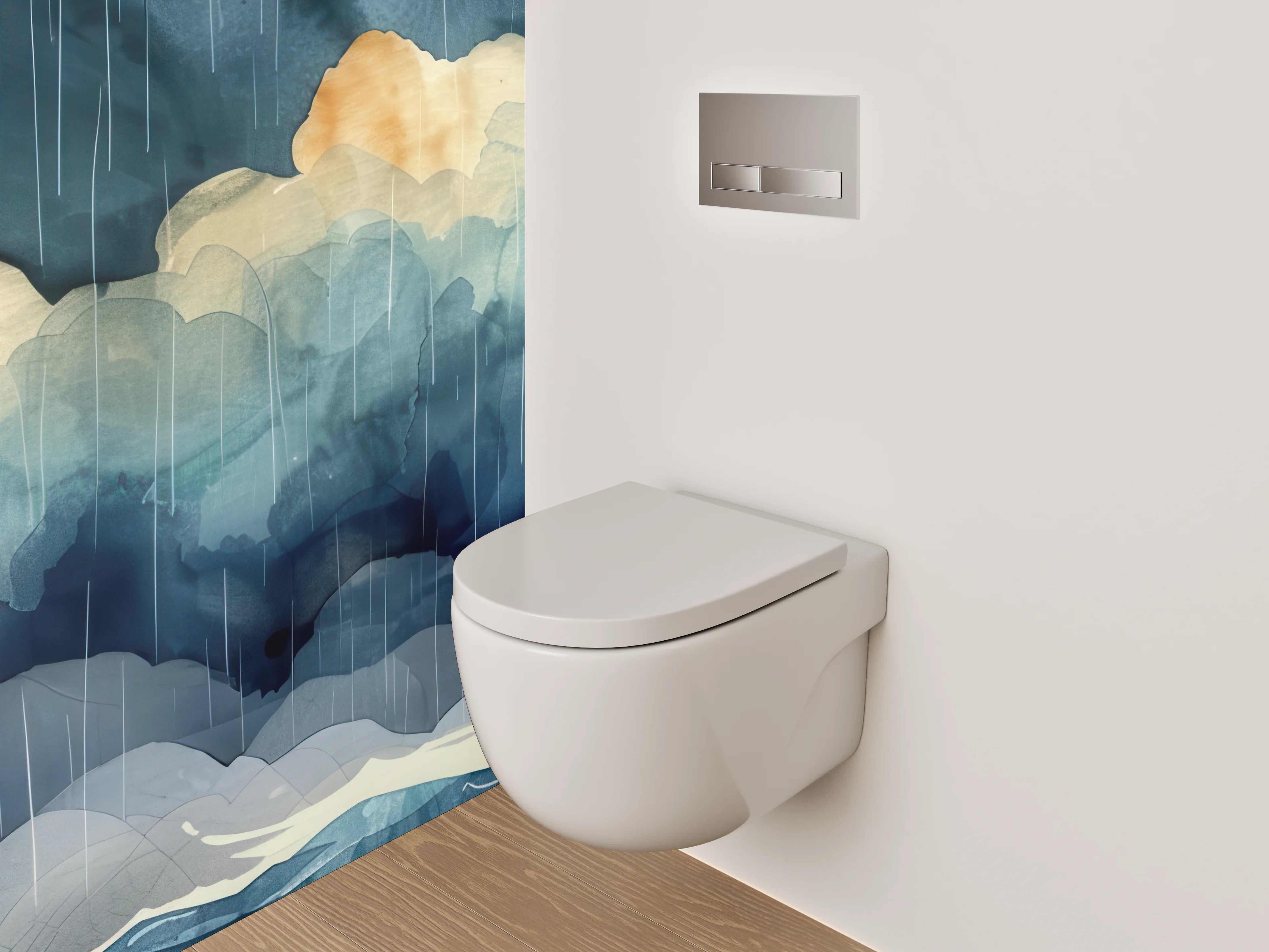 WC-Rückwand - Aquarell-Leuchtturm im Sturm