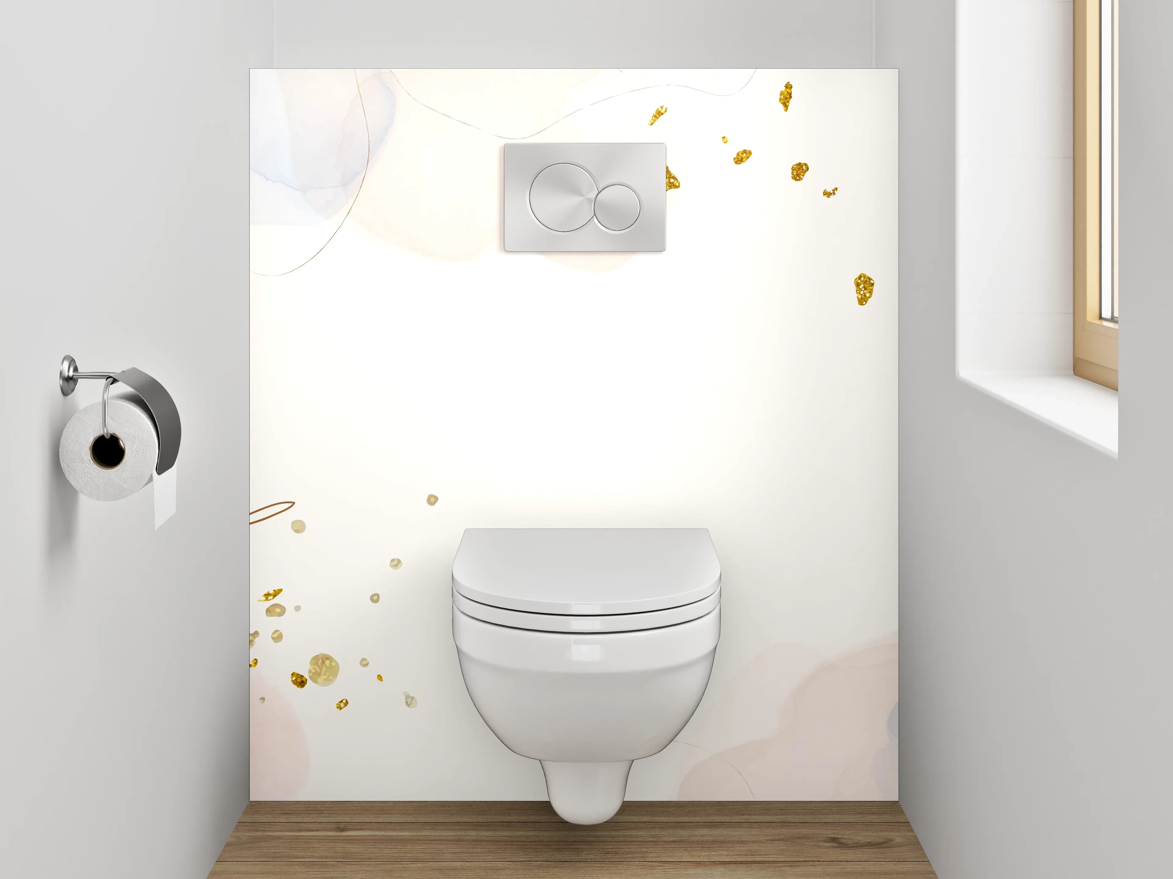 WC-Rückwand - Aquarell Lineart mit goldenen Akzenten