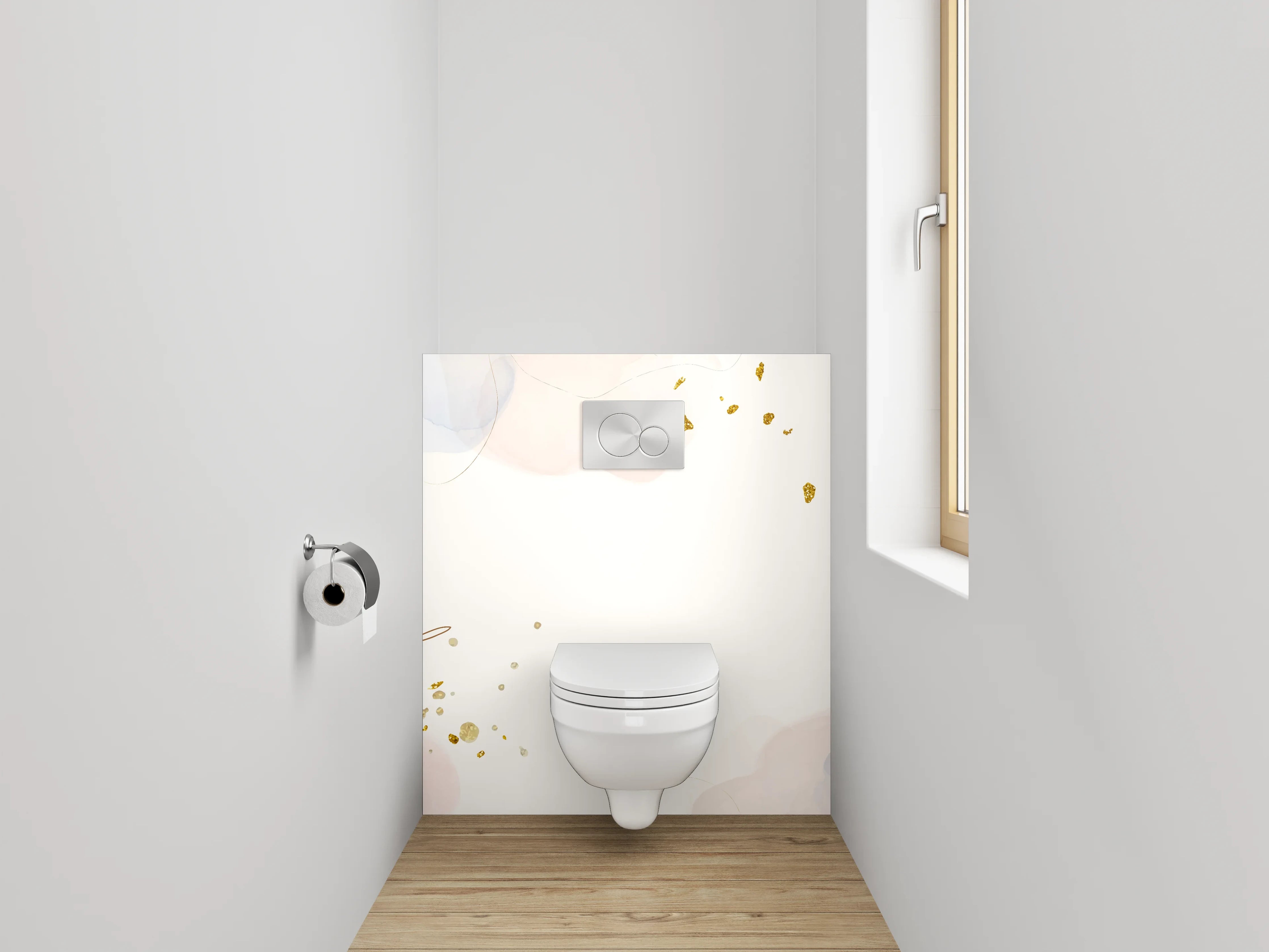 WC-Rückwand - Aquarell Lineart mit goldenen Akzenten