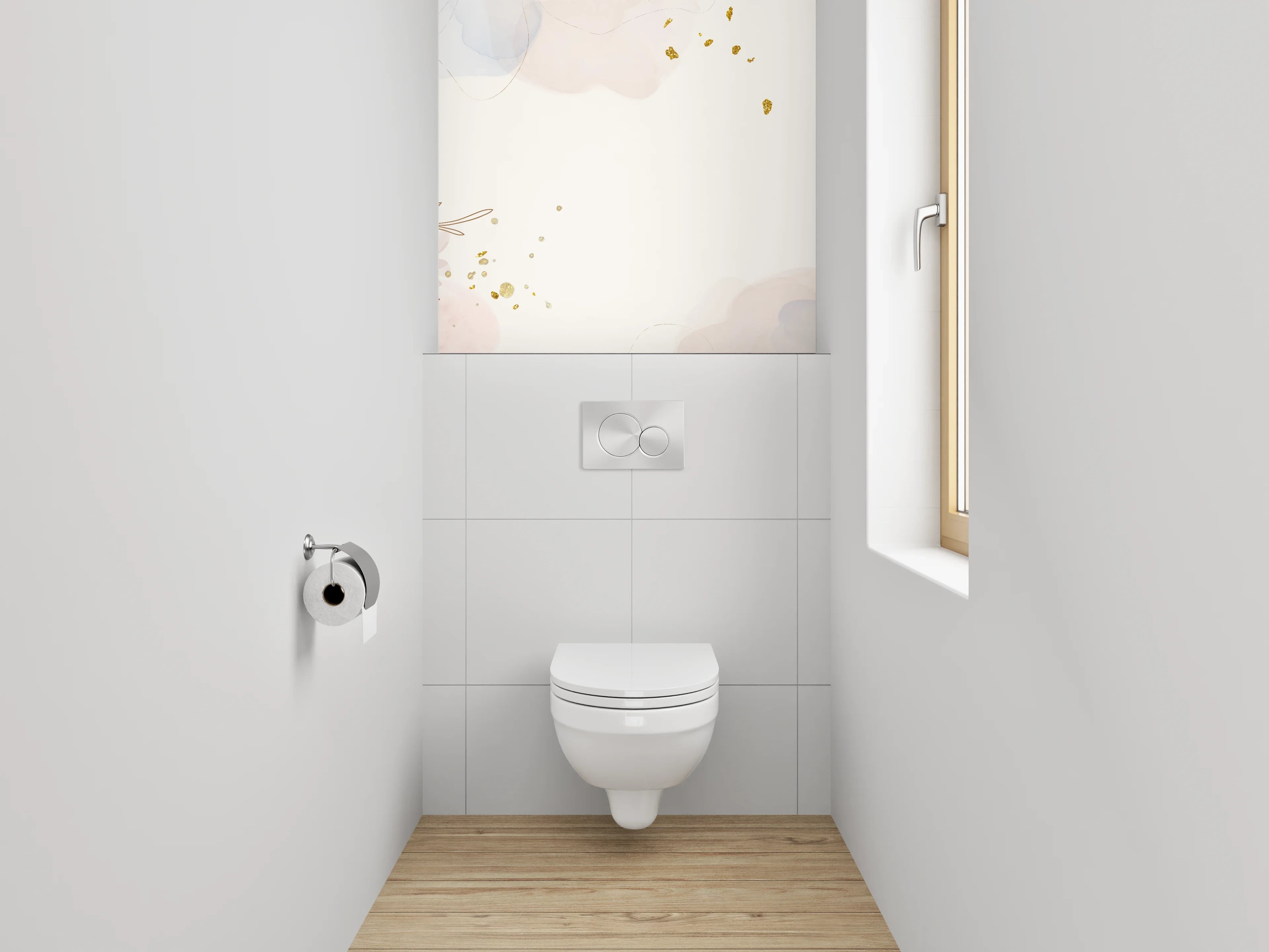 WC-Rückwand - Aquarell Lineart mit goldenen Akzenten