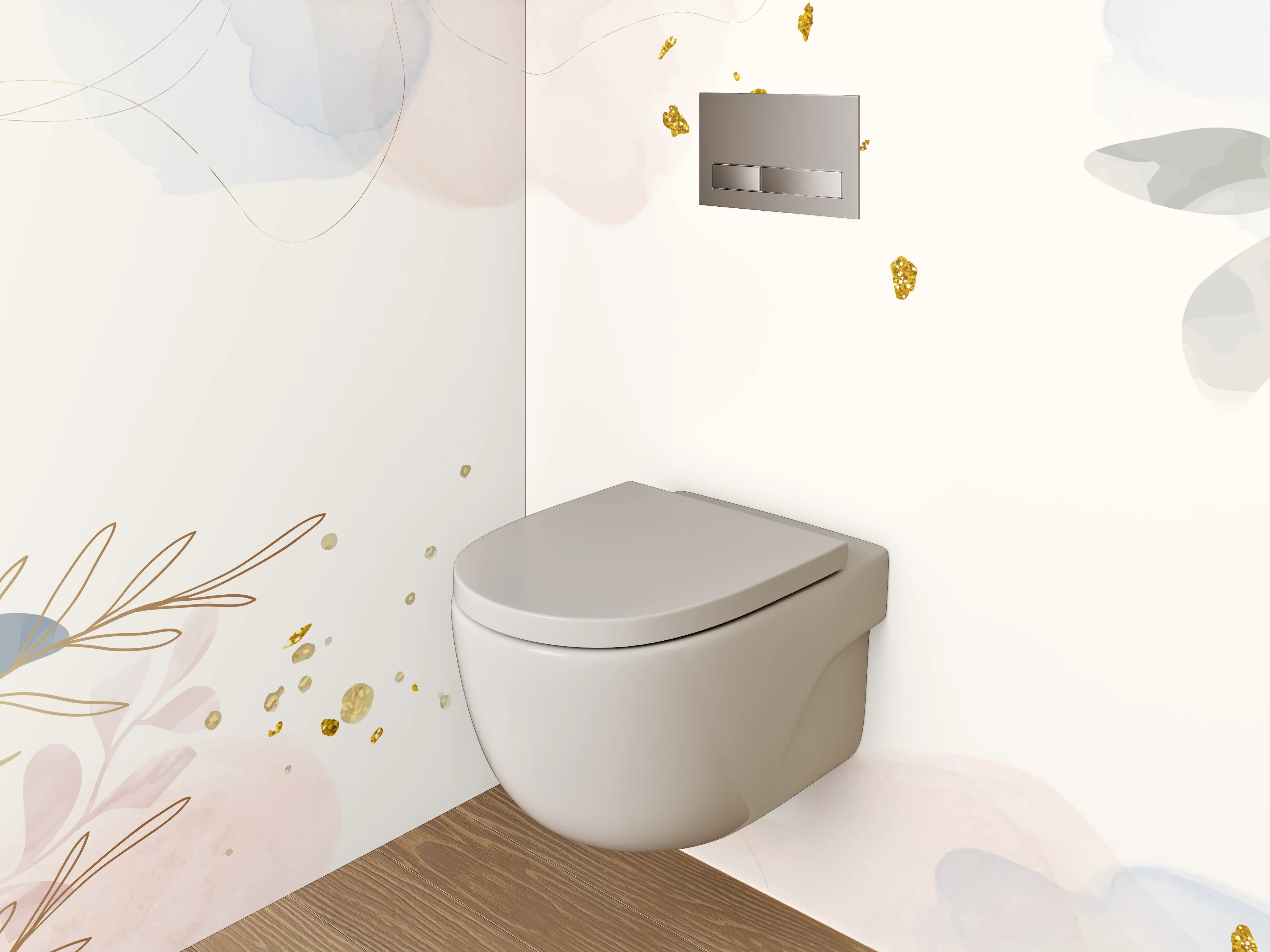 WC-Rückwand - Aquarell Lineart mit goldenen Akzenten