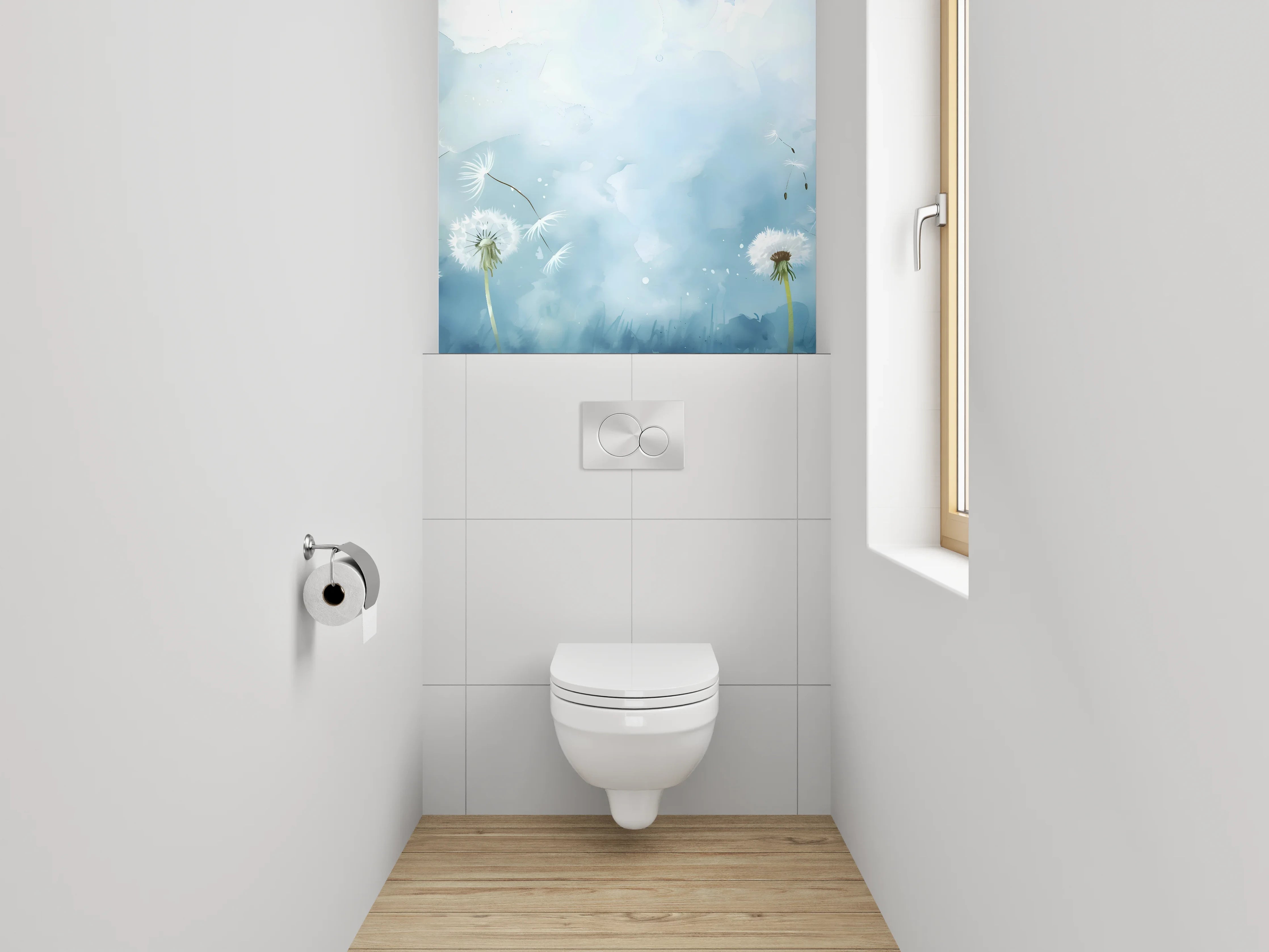 WC-Rückwand - Aquarell Löwenzahnwiese mit Himmel