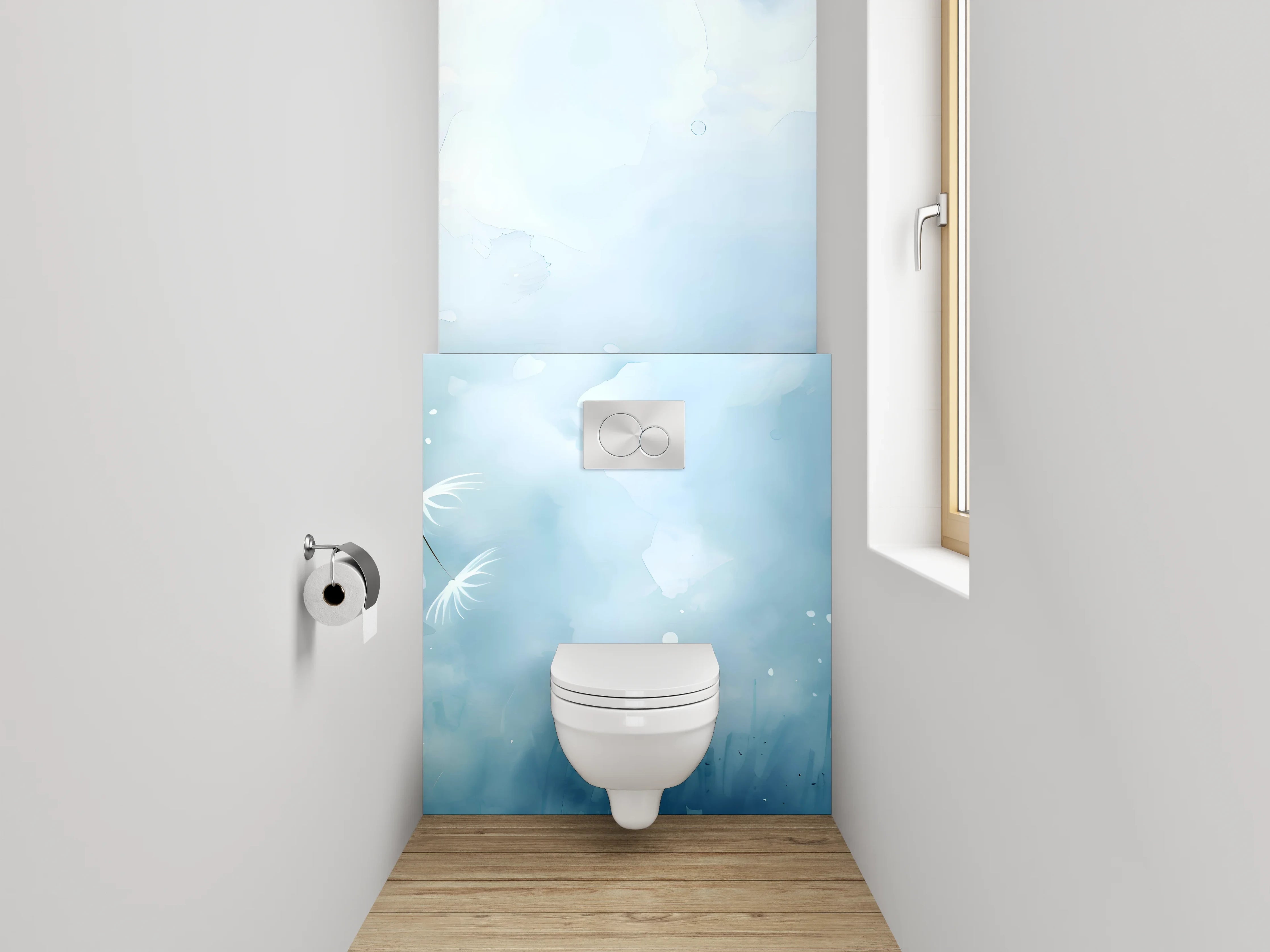 WC-Rückwand - Aquarell Löwenzahnwiese mit Himmel