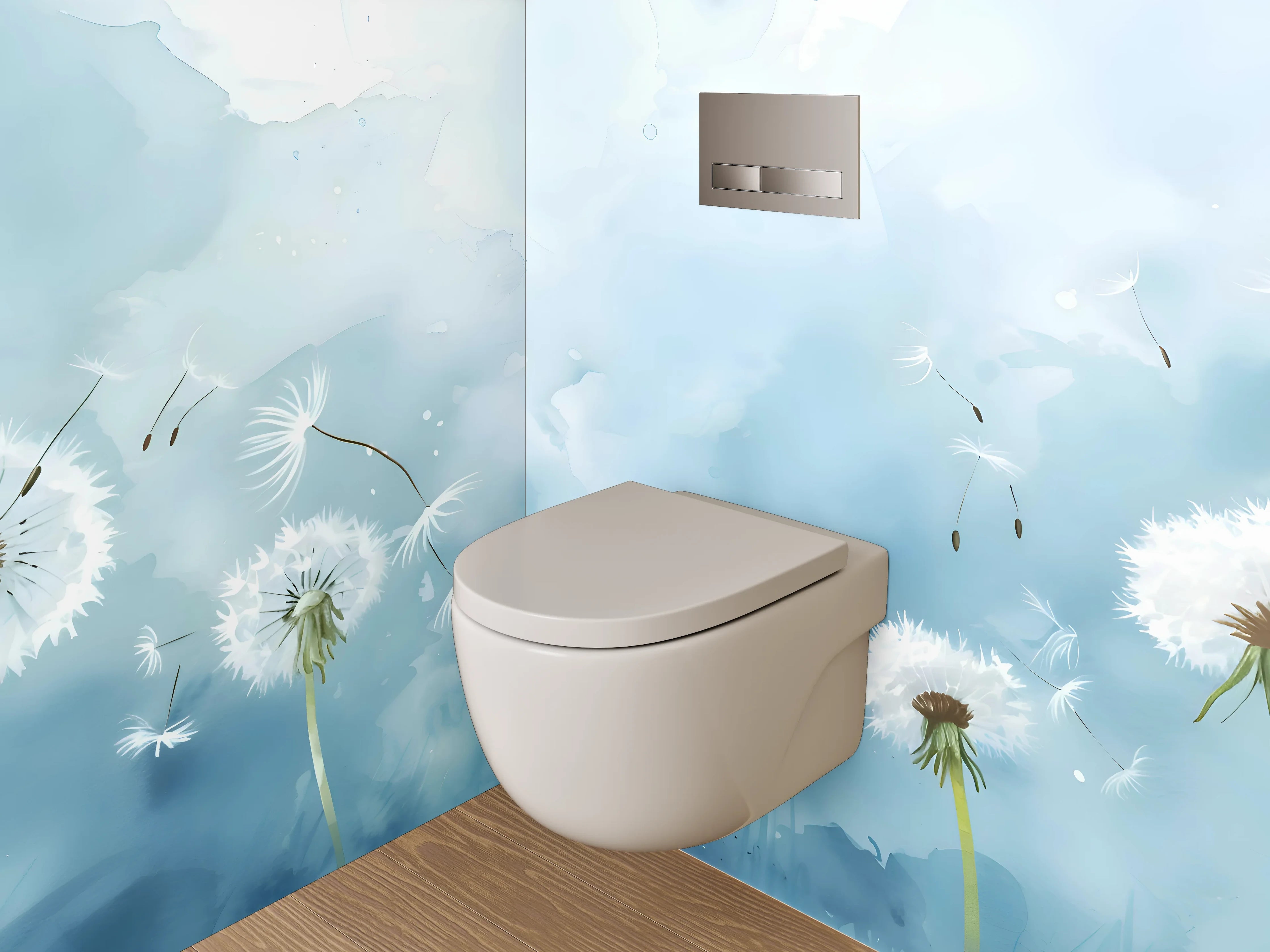 WC-Rückwand - Aquarell Löwenzahnwiese mit Himmel